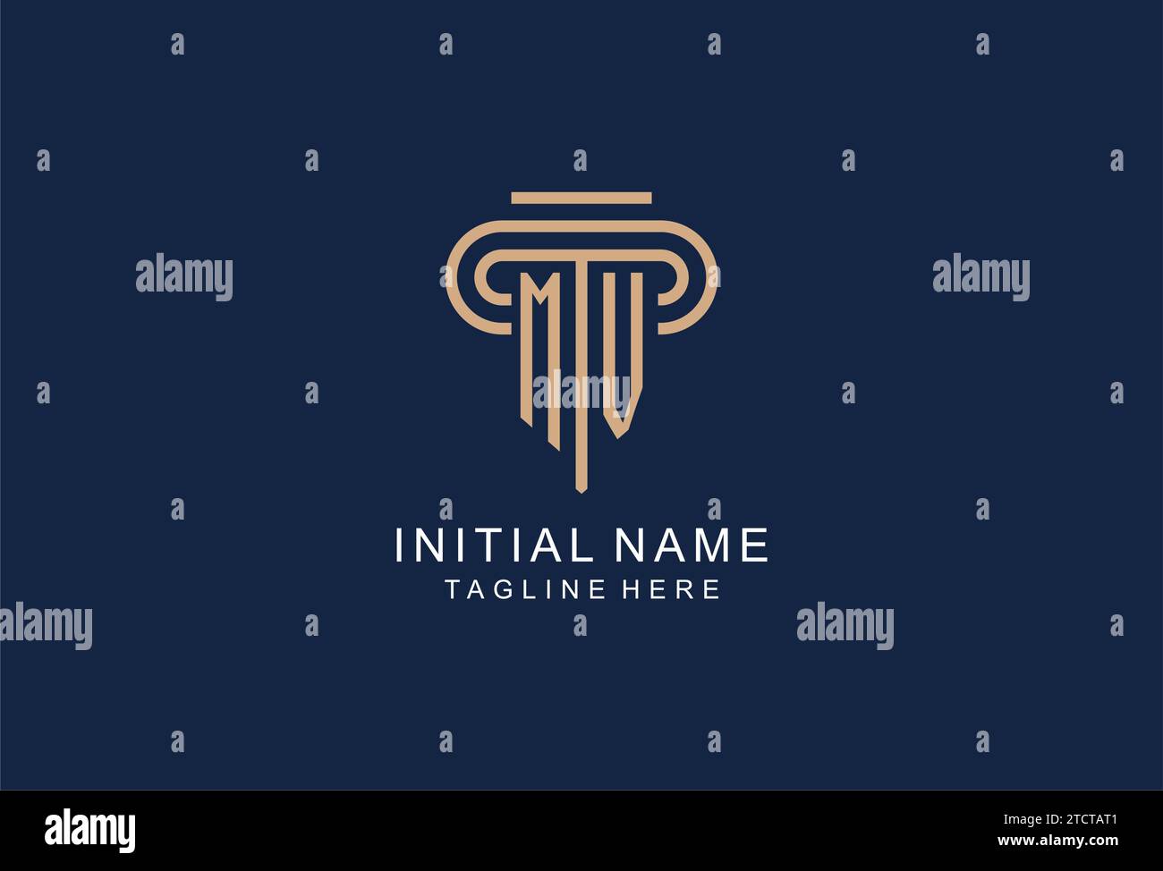 Logo de pilier initial MV, idées de conception de logo de cabinet d'avocats élégant et de luxe Illustration de Vecteur