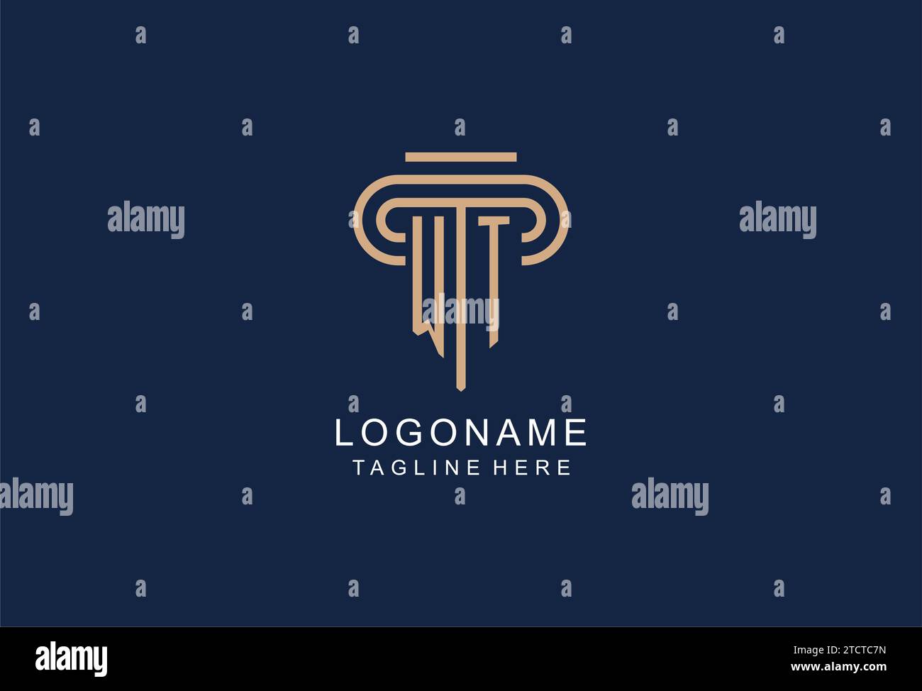 Logo de pilier initial WT, idées de conception de logo de cabinet d'avocats élégant et de luxe Illustration de Vecteur