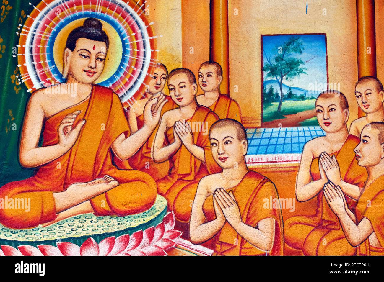 Mongkol Serei Kien Khleang Pagode. Vie de Siddhartha Gautama, le Bouddha. Enseignement du Bouddha. Phnom Penh ; Cambodge. Banque D'Images