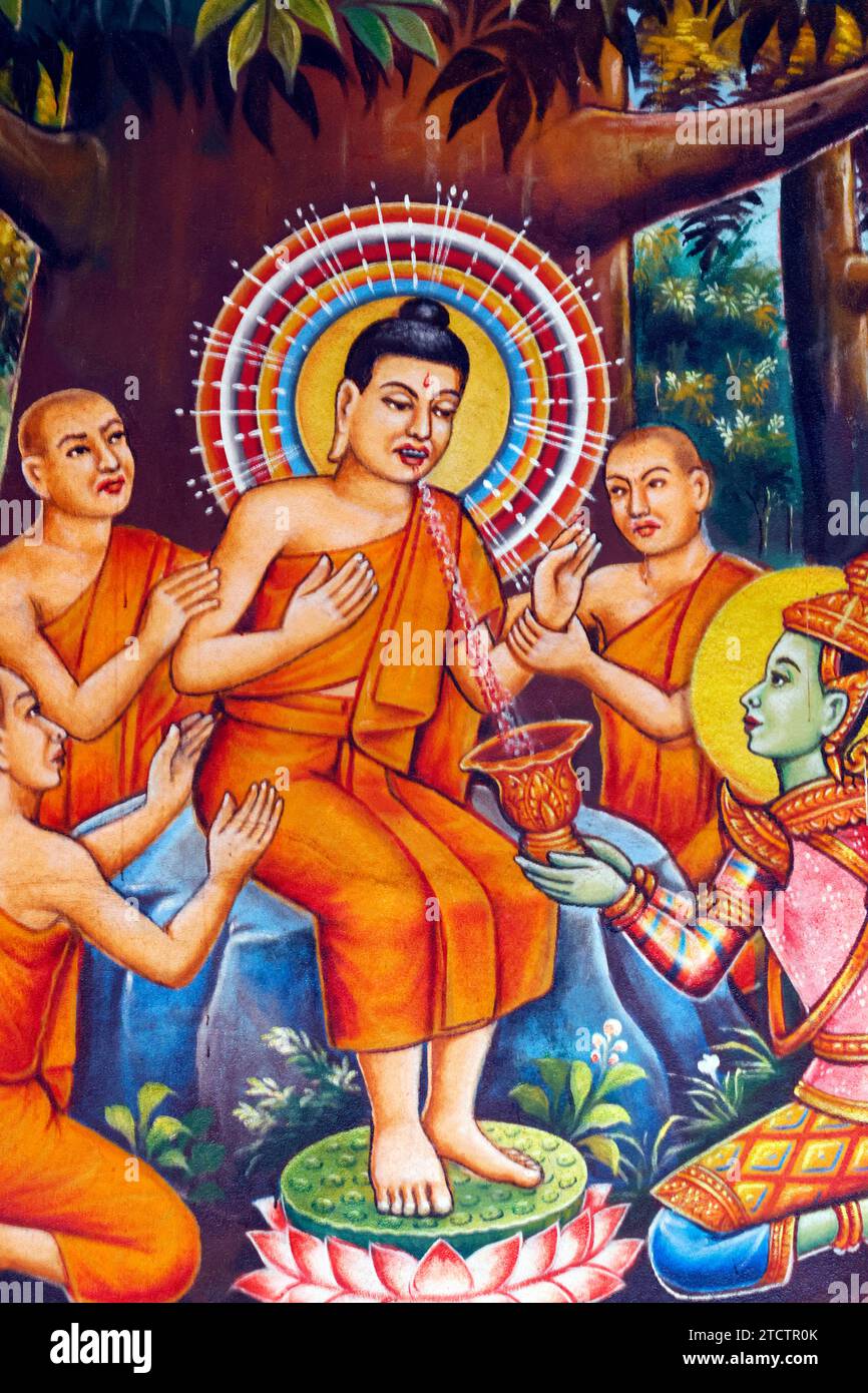 Mongkol Serei Kien Khleang Pagode. Vie de Siddhartha Gautama, le Bouddha. Phnom Penh ; Cambodge. Banque D'Images
