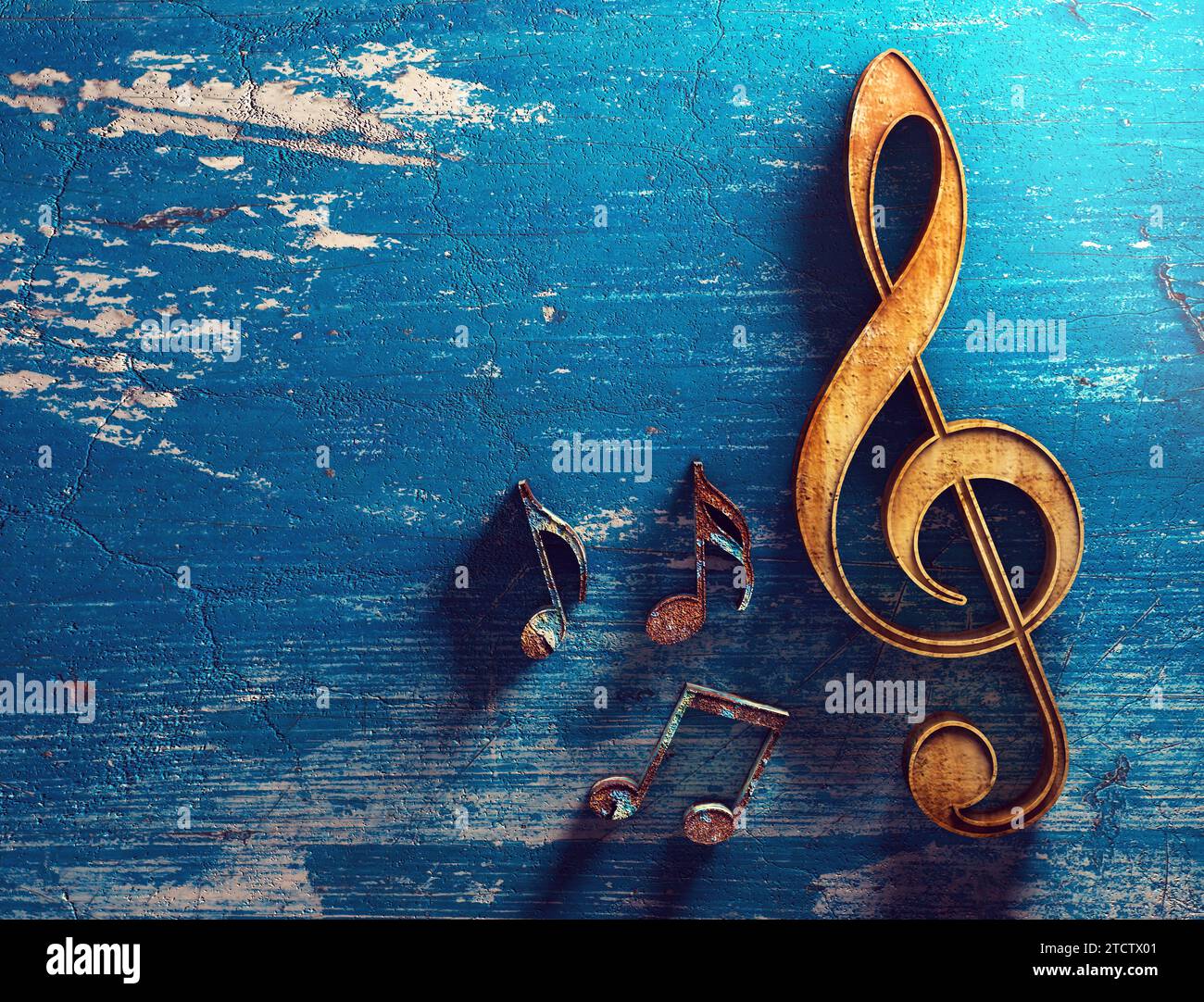 illustration 3d de notes musicales et de signes musicaux de la feuille de musique abstraite. Concept de chansons et de mélodies. Banque D'Images