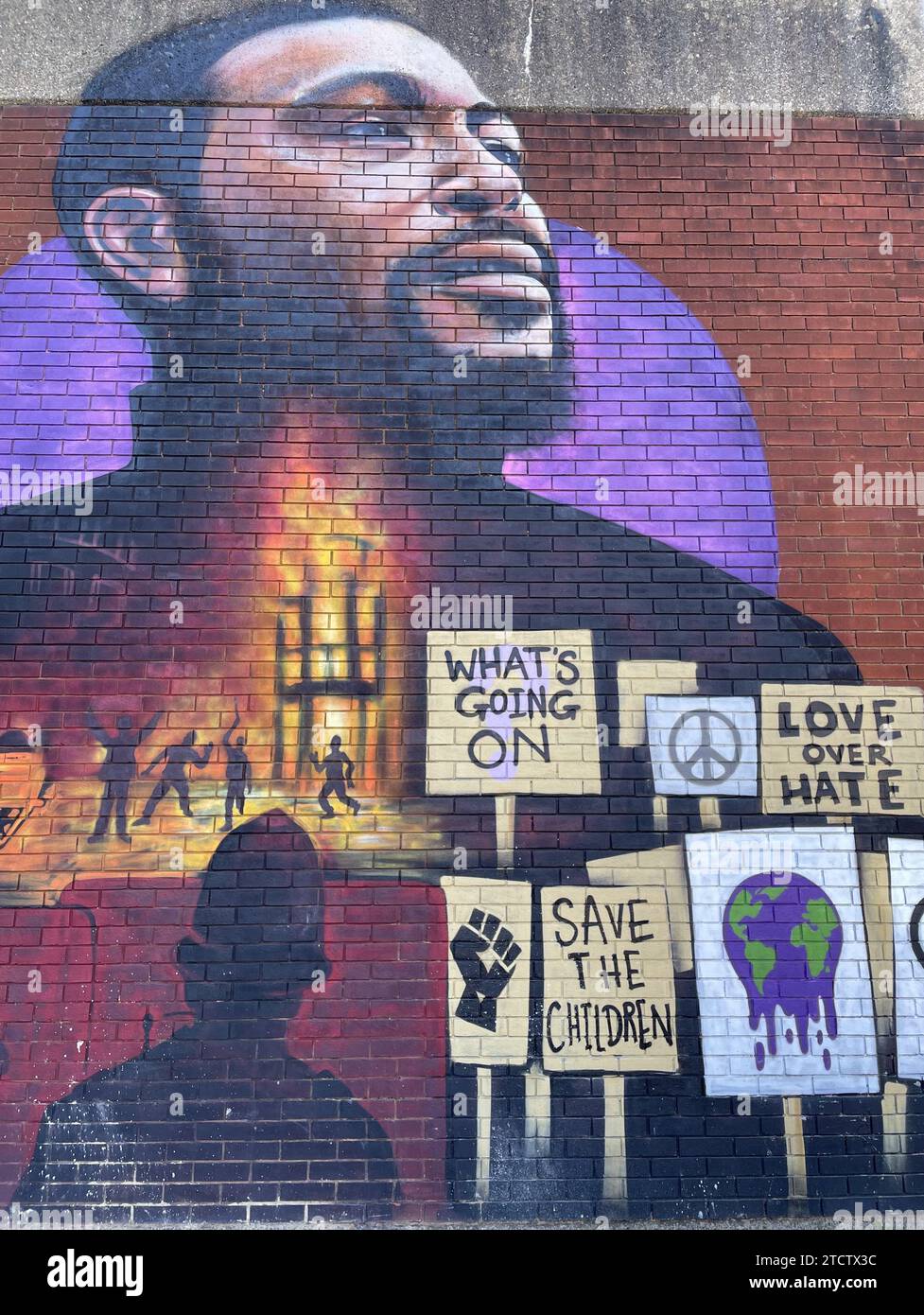 Art mural à Brixton, Angleterre, Royaume-Uni chanson de Marvin Gaye What’s Going On Banque D'Images