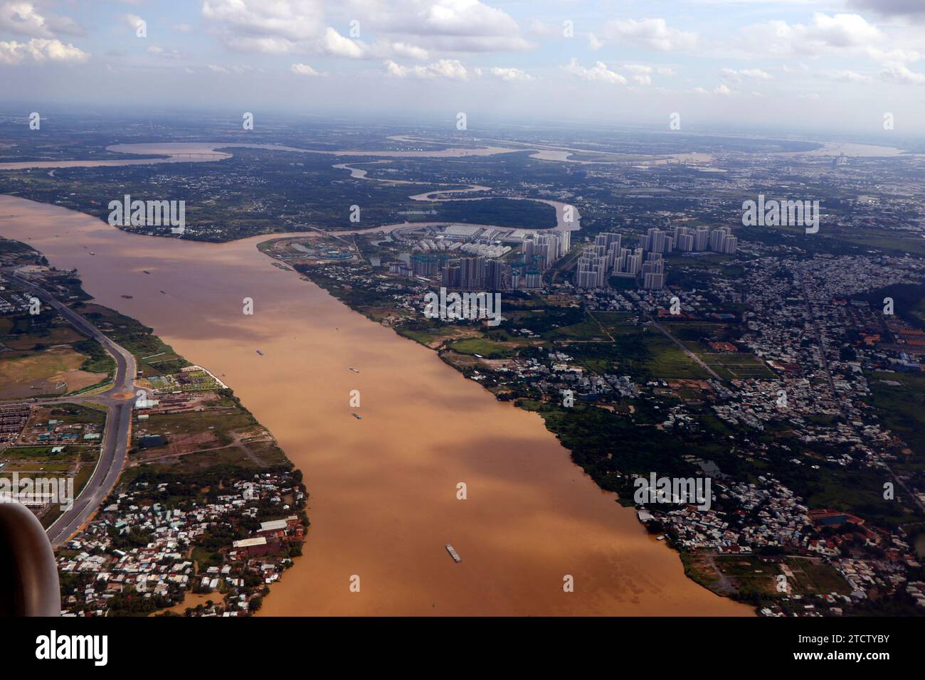 Vue aérienne du delta du Mékong et de la rivière Saigon. Banque D'Images