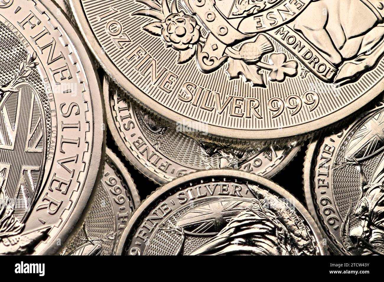 Pièces d'argent lingot - .999 pièces d'argent fin, 1 oz et 1/4 oz de la monnaie royale Banque D'Images