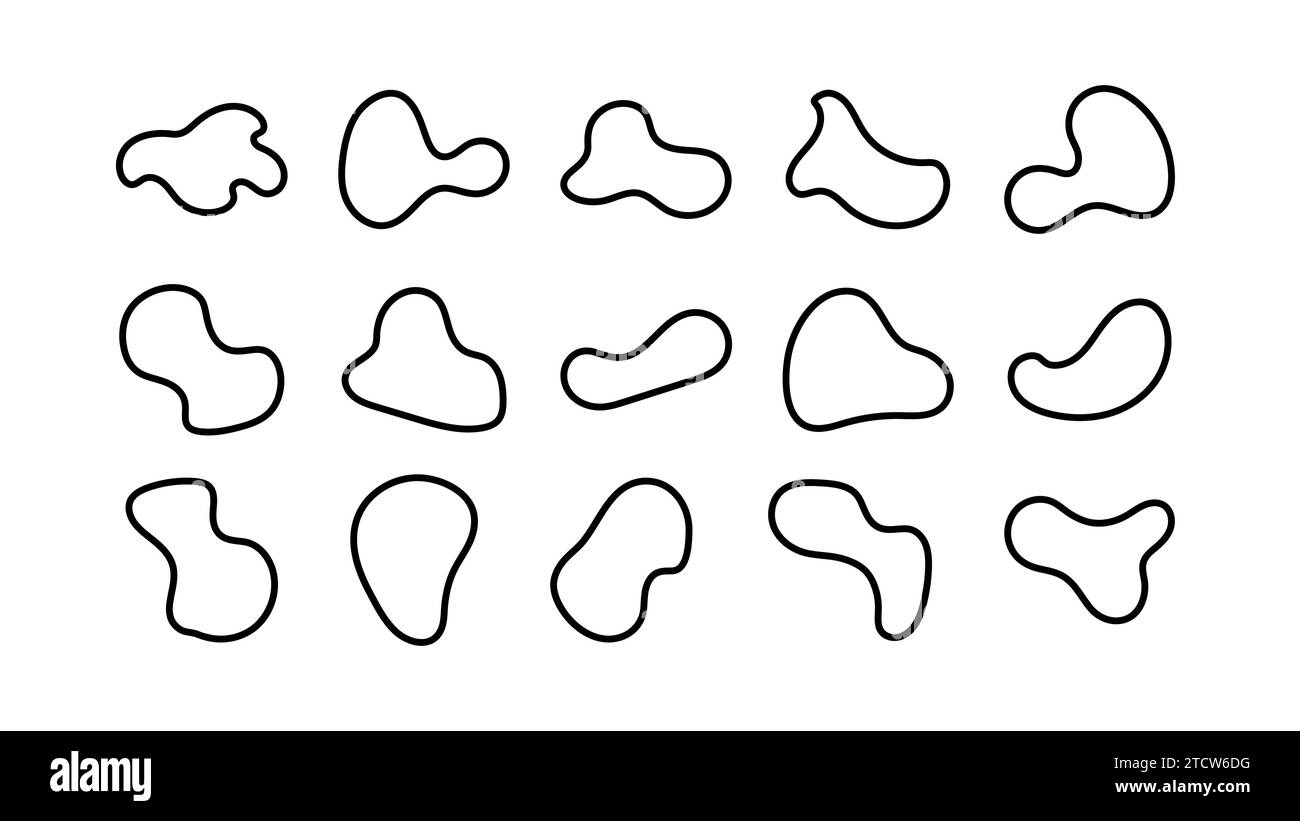 Esquissez des formes de blob, des éléments abstraits ronds fluides ou liquides. De l'eau de tache noire simple se forme. Illustration vectorielle. Illustration de Vecteur