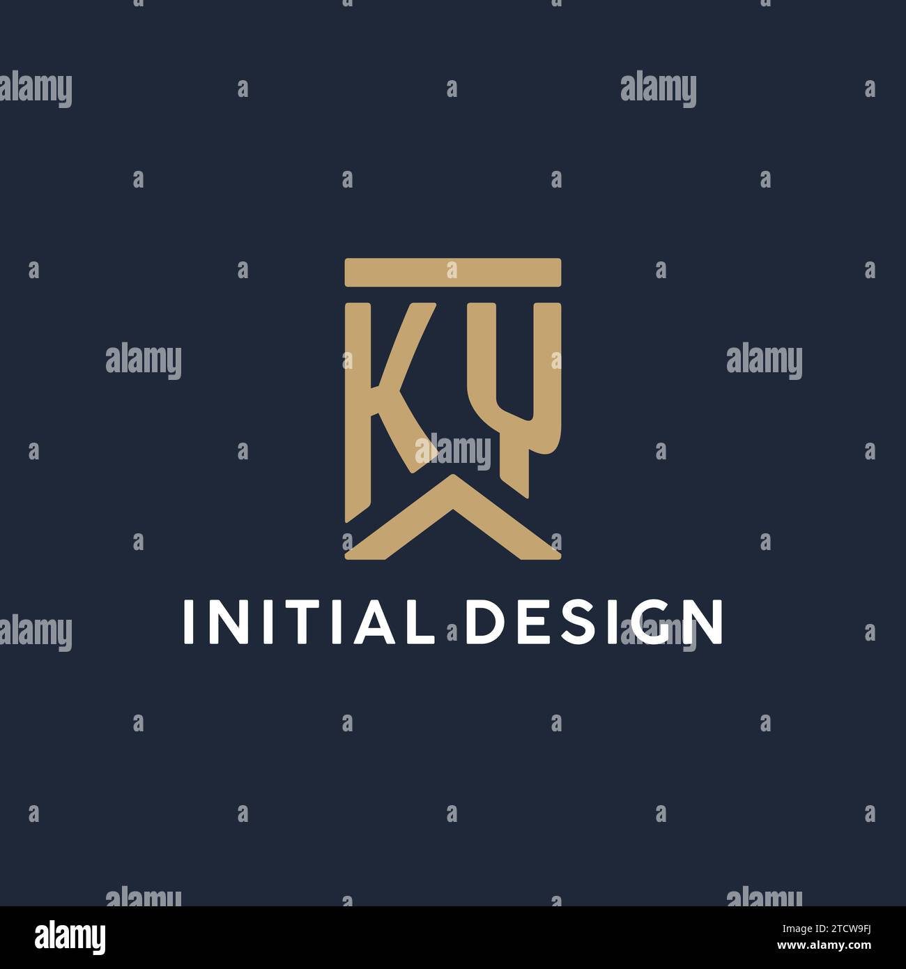 Conception initiale de logo de monogramme de KY dans un style rectangulaire avec des idées de côtés incurvés Illustration de Vecteur