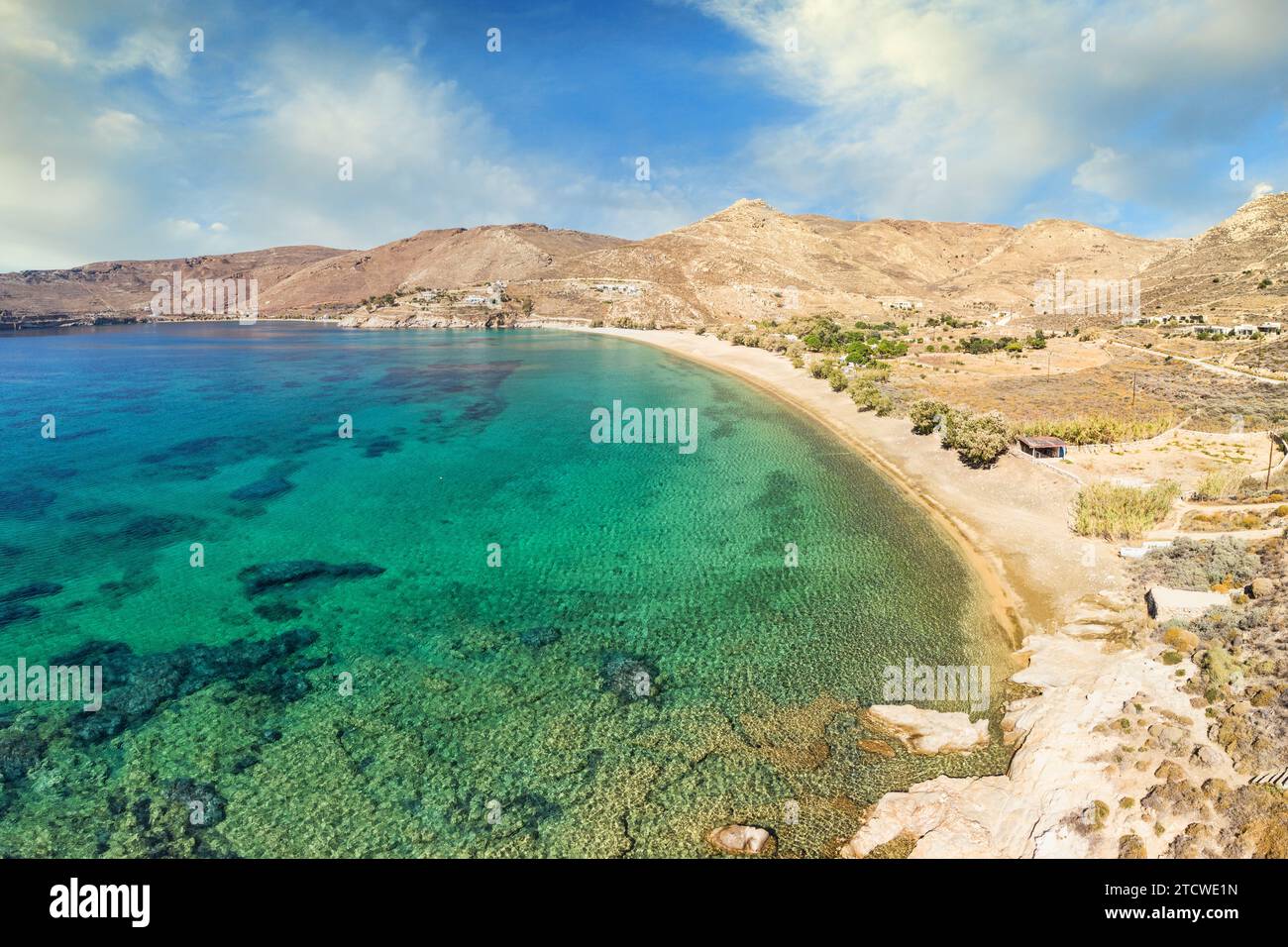 La plage de sable Ganema de l'île de Serifos dans les Cyclades, Grèce Banque D'Images