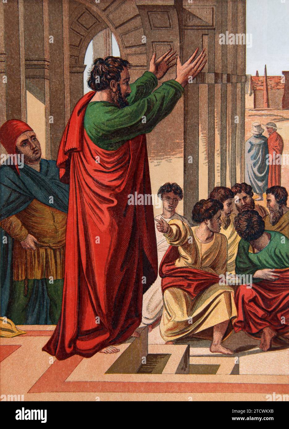 Paul prêchant à Athènes (le sermon de l'Aréopage) actes Nouveau Testament de la Bible antique Banque D'Images