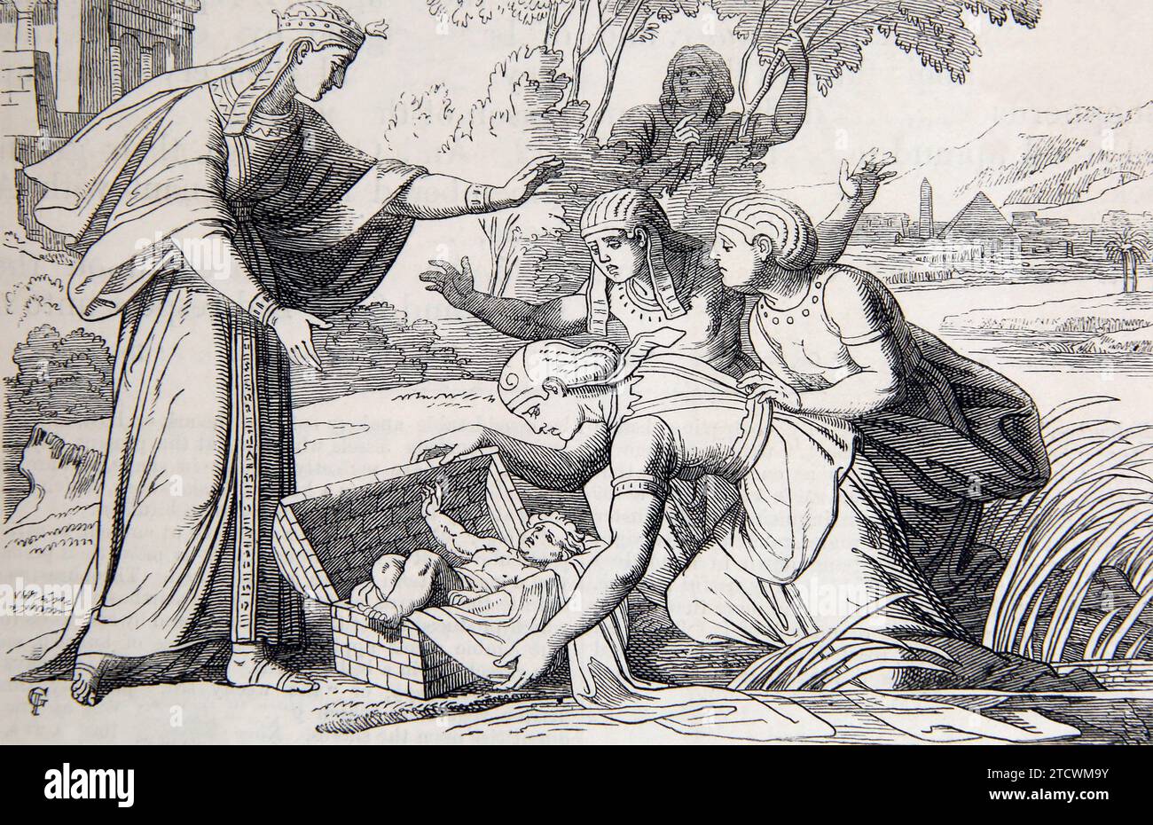 La fille de Pharoah trouvant Moïse dans les Bullushes Exode ancien Testament dans la Bible du 19e siècle Banque D'Images