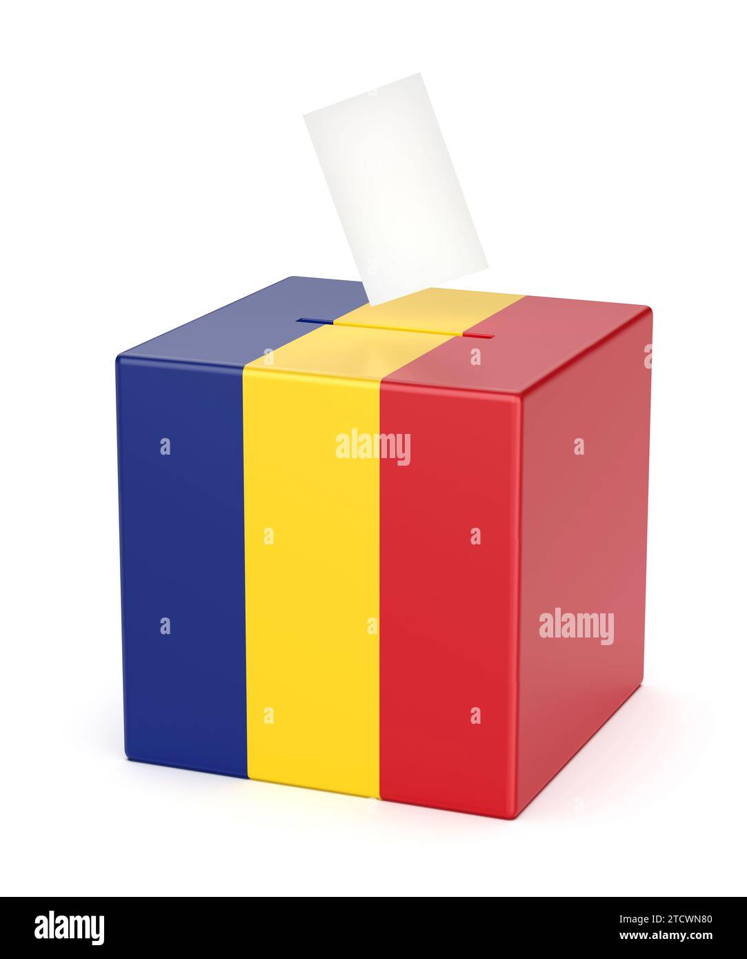 Image conceptuelle pour l'élection en Roumanie, urne avec papier de vote Banque D'Images