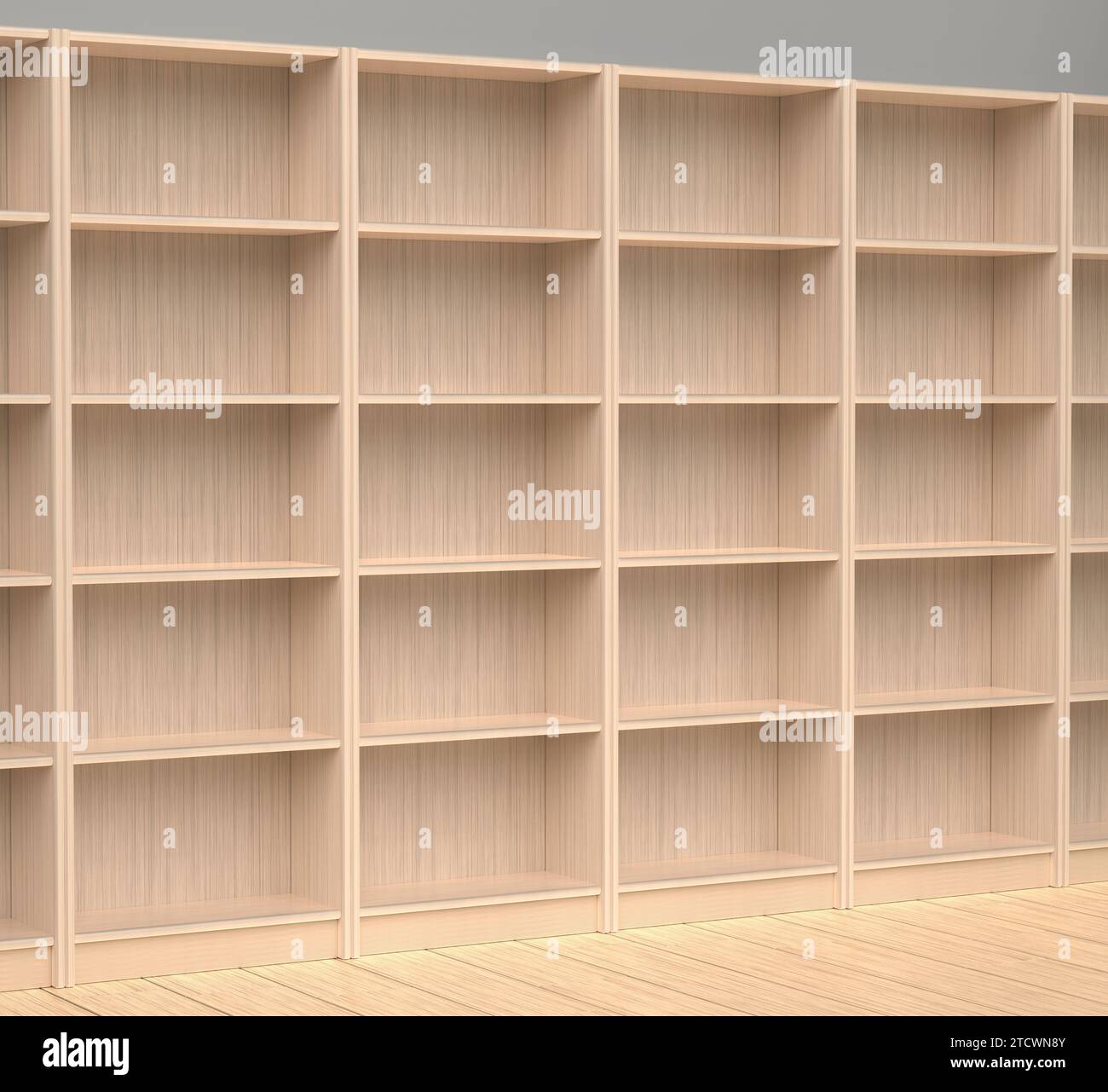 Bibliothèques en bois vides dans la chambre Banque D'Images