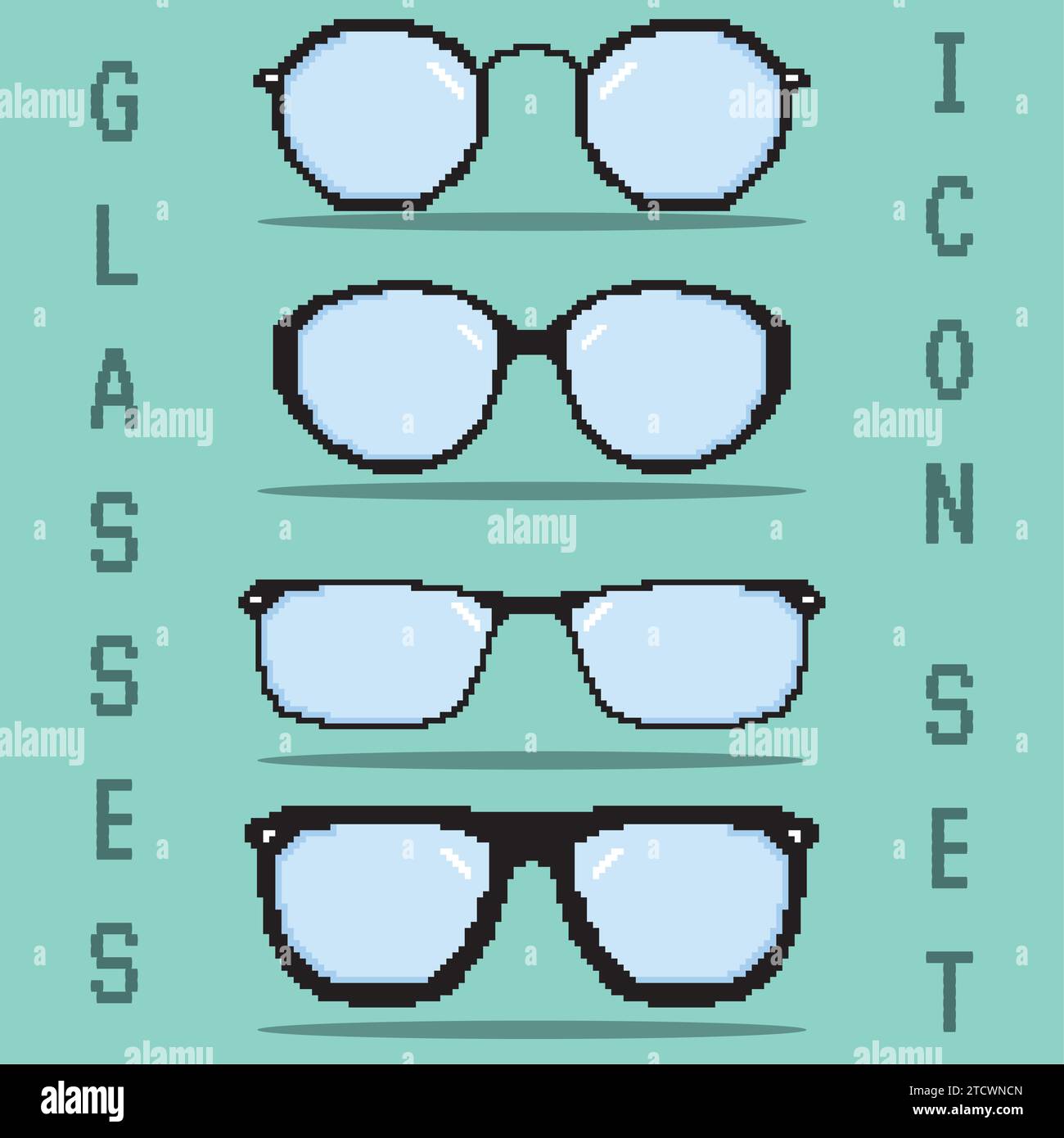 Icônes de lunettes de vue colorées pixelisées Set Vector Illustration de Vecteur