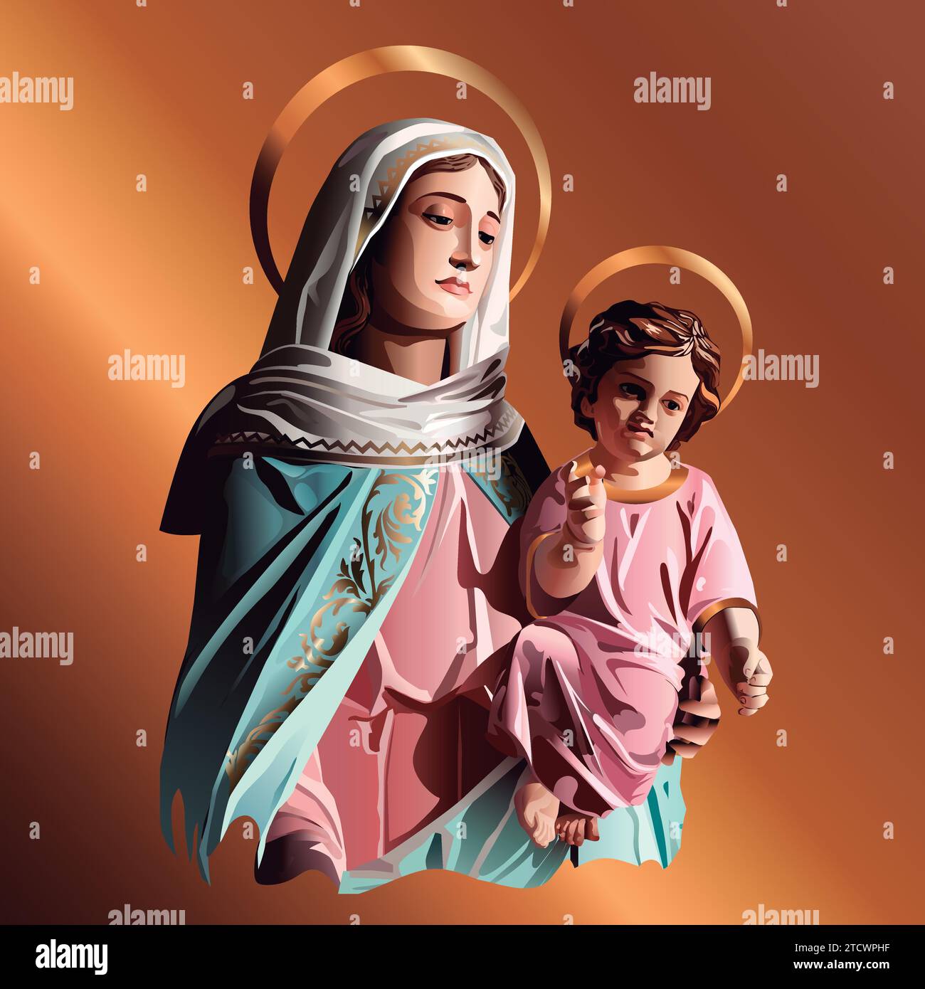 Notre-Dame, Madonna, Vierge Marie tenant bébé Jésus Catholicisme Saint symbole image Vector Illustration. Illustration de Vecteur