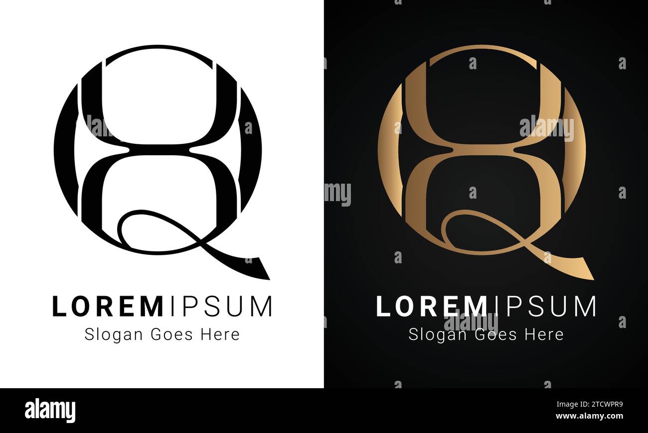 Design initial de luxe de lettre de texte HQ ou QH Monogram Illustration de Vecteur