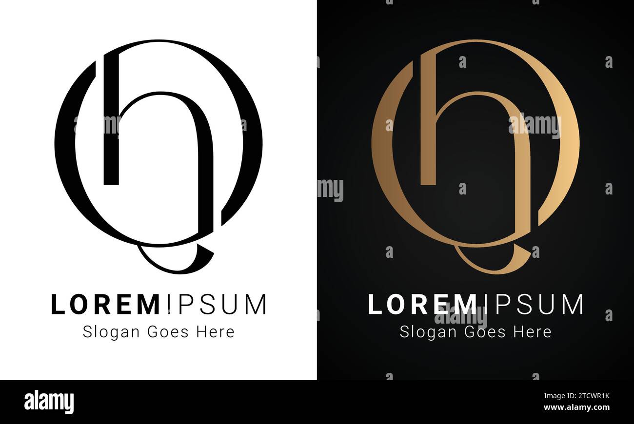 Design initial de luxe de lettre de texte HQ ou QH Monogram Illustration de Vecteur