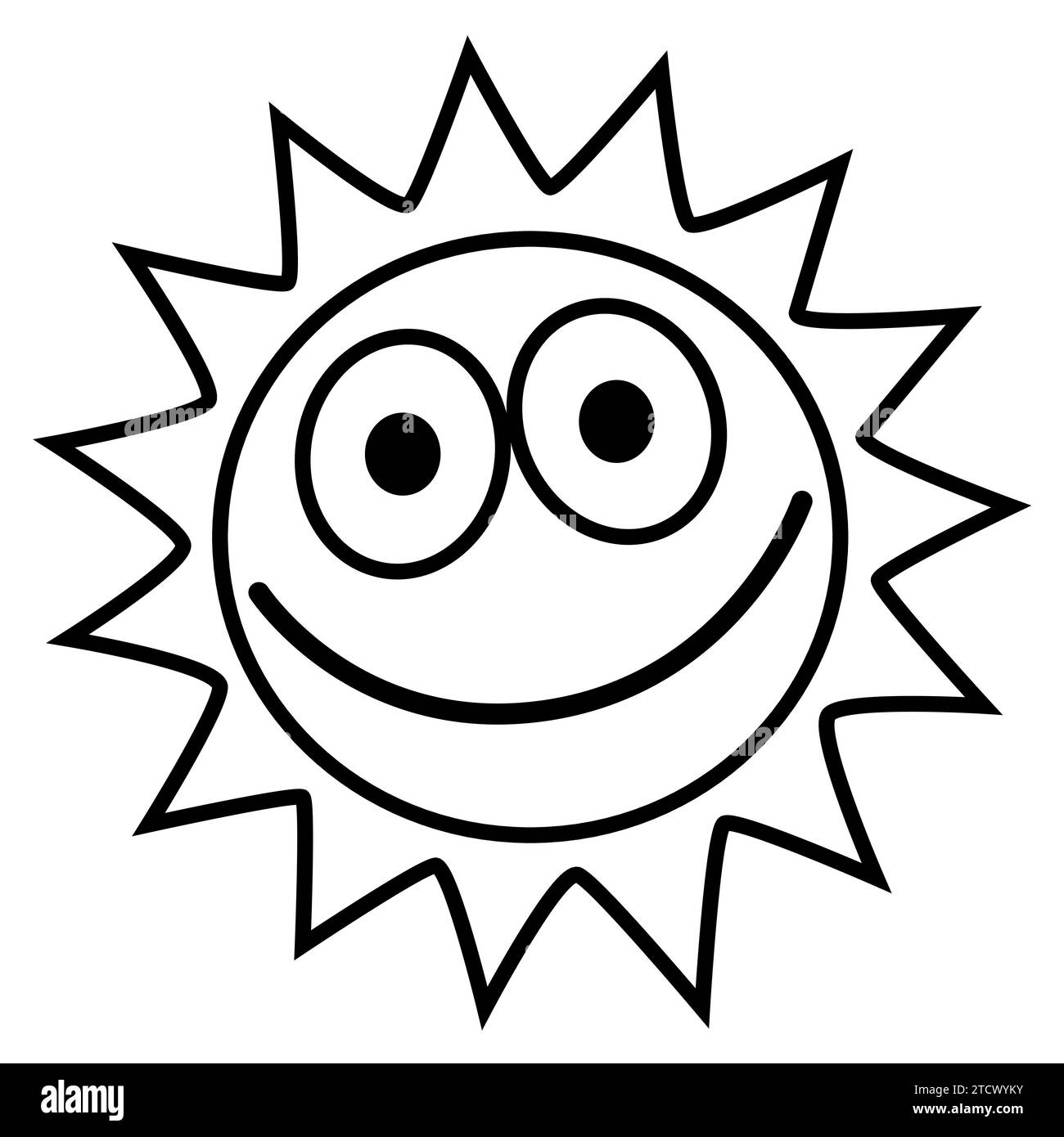 soleil - un soleil souriant avec des yeux, illustration vectorielle de dessin animé noir et blanc isolé sur blanc Illustration de Vecteur