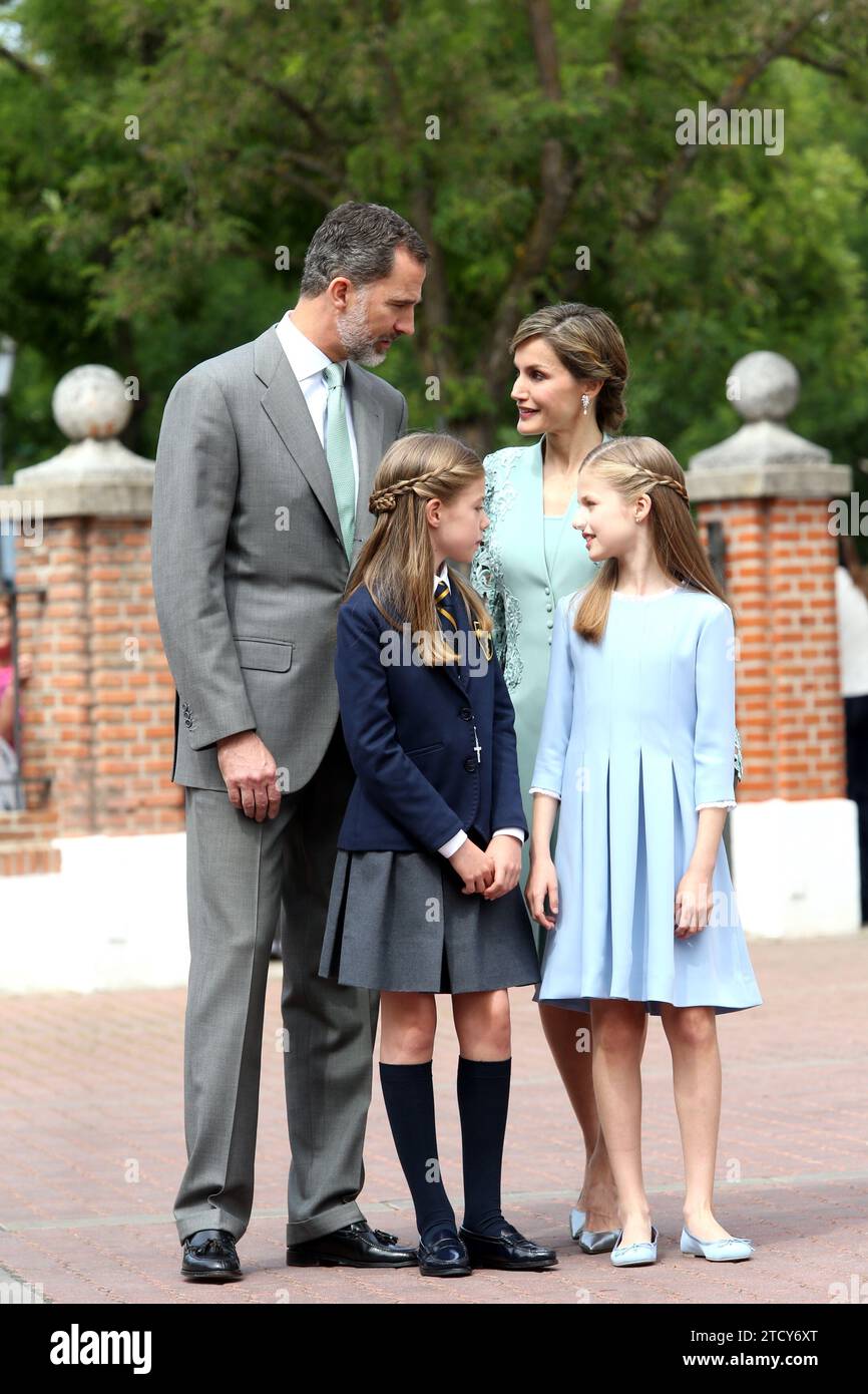 Madrid, 05/17/2017. La famille royale à la communion de l'Infante Sofía. Photo : Ernesto Acute Archdc. Crédit : Album / Archivo ABC / Ernesto Agudo Banque D'Images