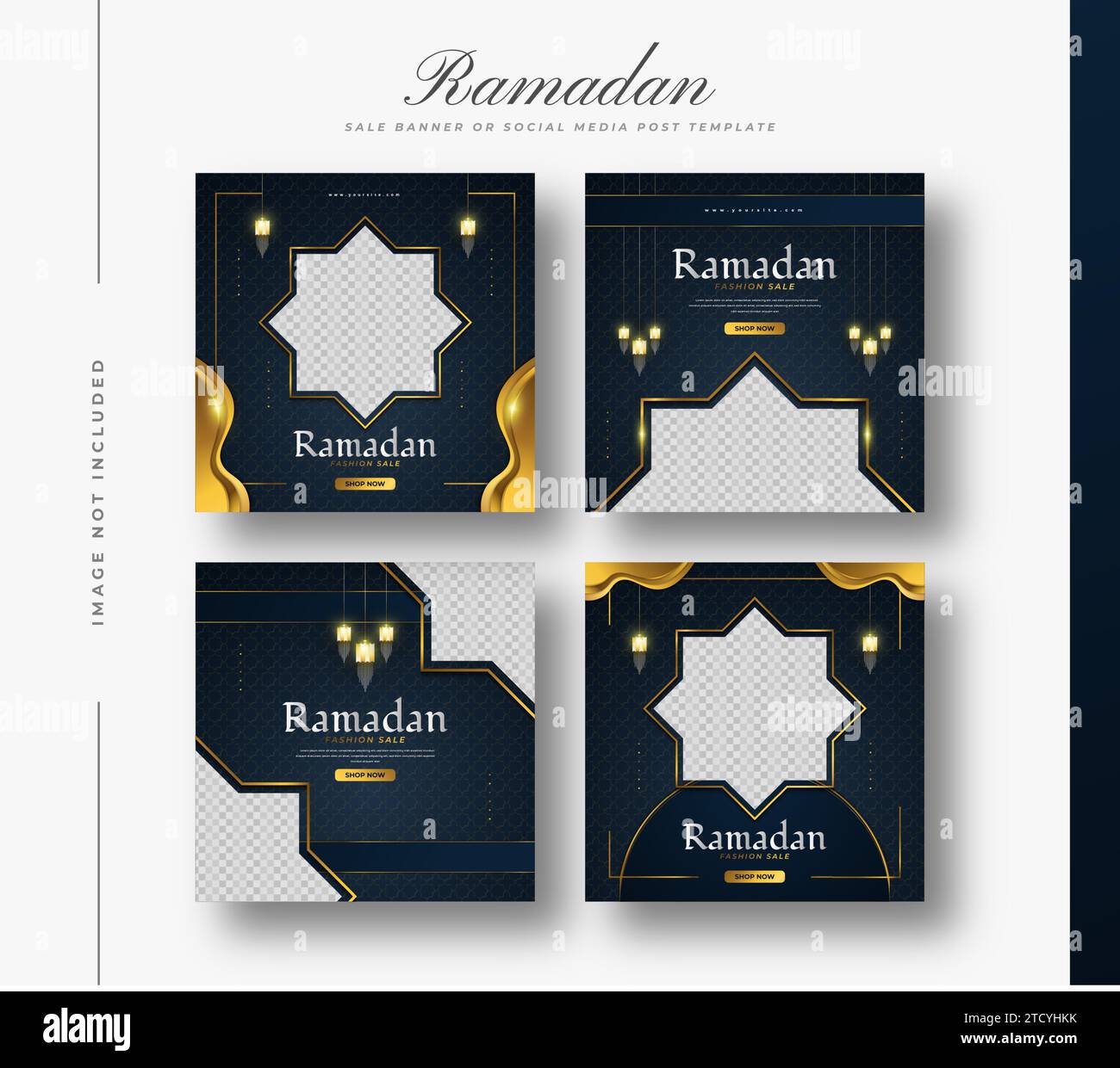 Modèle de poste ou de bannière de médias sociaux pour la promotion de vente de Ramadan avec décorations de luxe et lanternes d'or Illustration de Vecteur