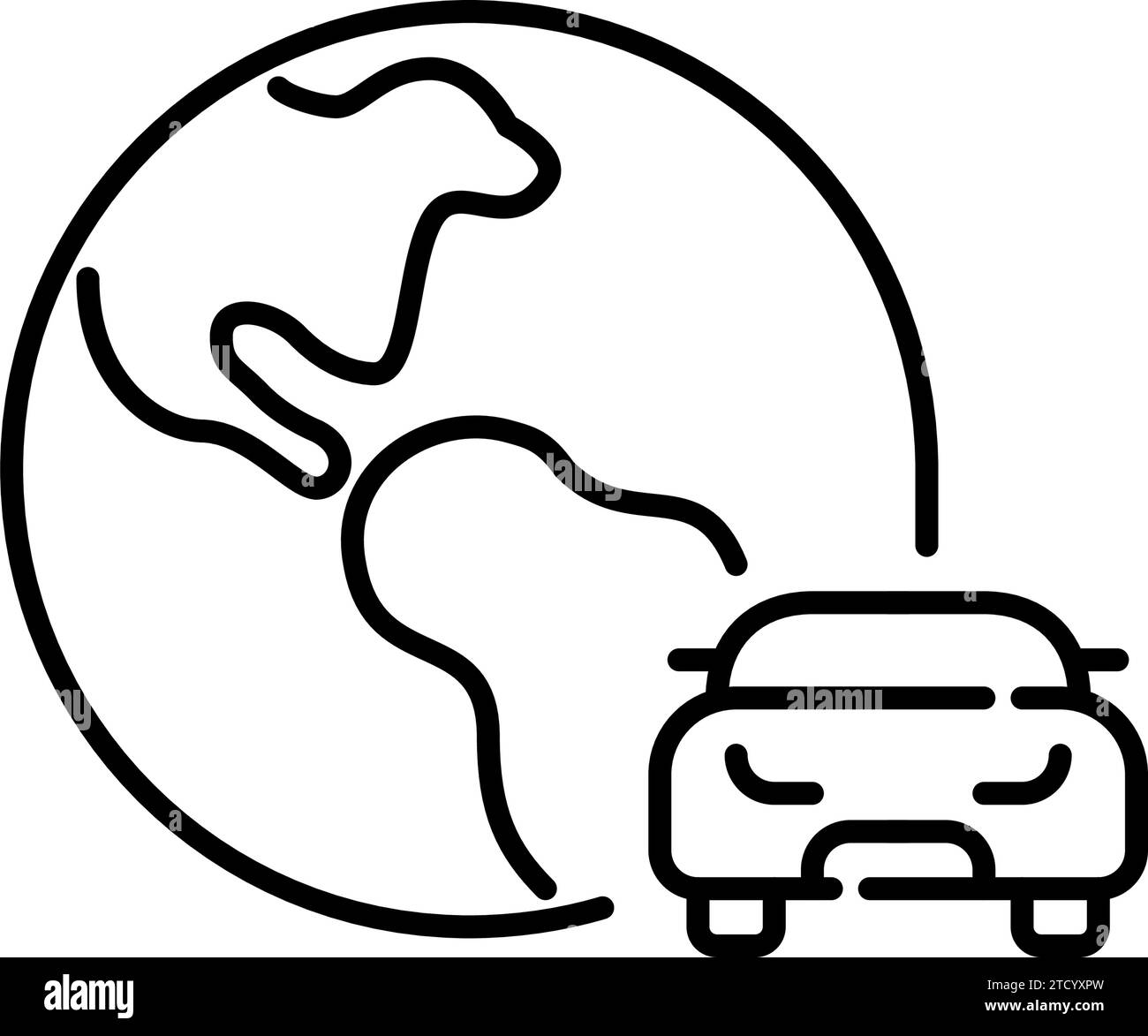 Symbole de la Terre et de la voiture. Service international de location de voitures. Contour modifiable et parfait au pixel près Illustration de Vecteur