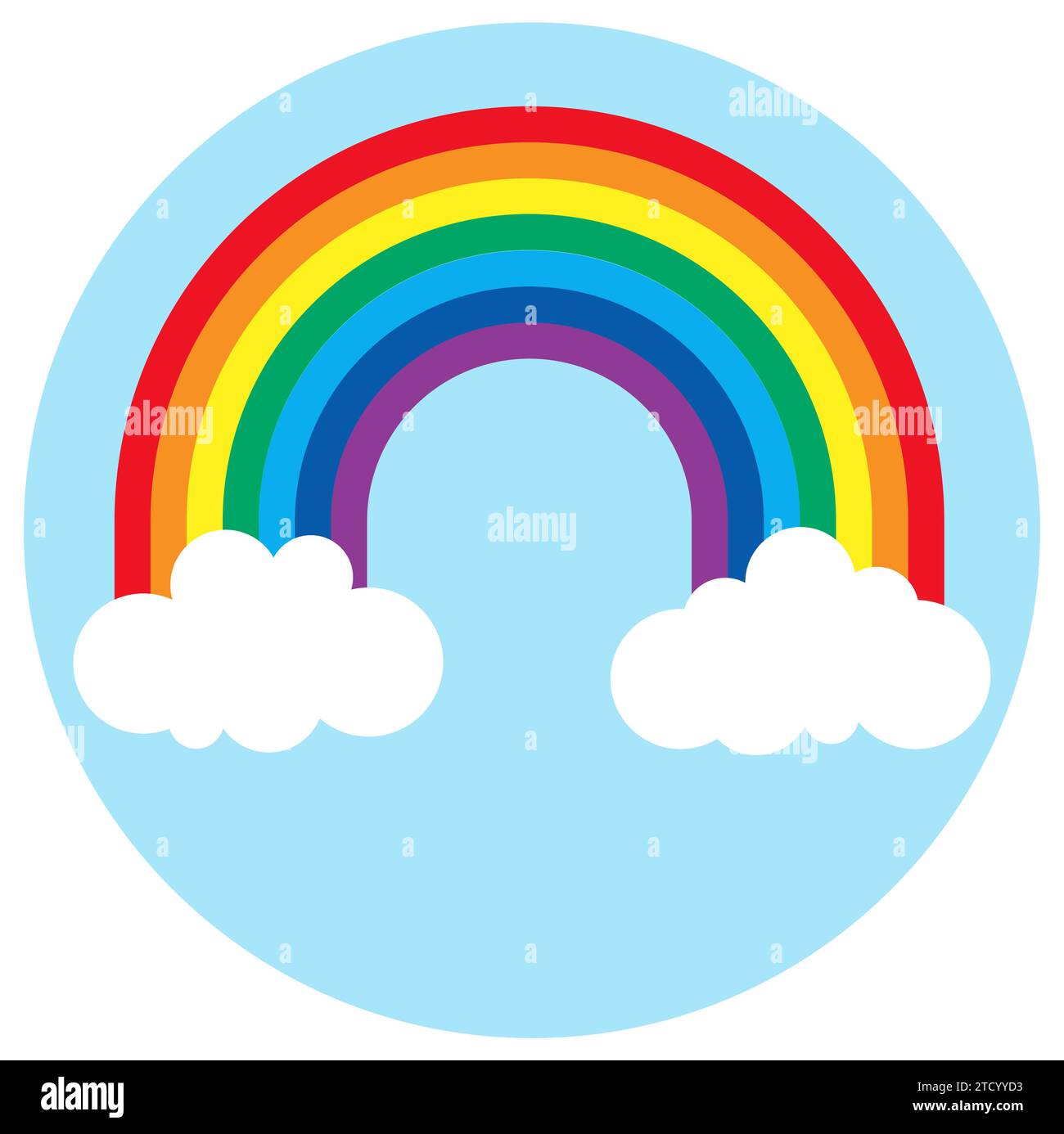 illustration vectorielle eps montrant un magnifique arc-en-ciel coloré avec des nuages blancs aux extrémités et un fond bleu rond Illustration de Vecteur