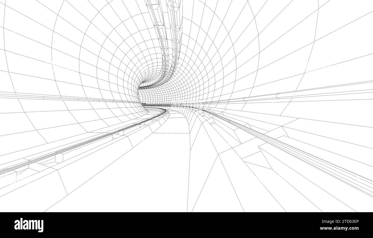 train dans une station de métro illustré dans le style de cadre de fil. Banque D'Images