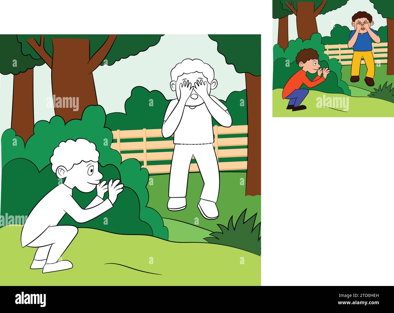 Illustration vectorielle de garçons jouant Hide and Seek dans le parc Illustration de Vecteur