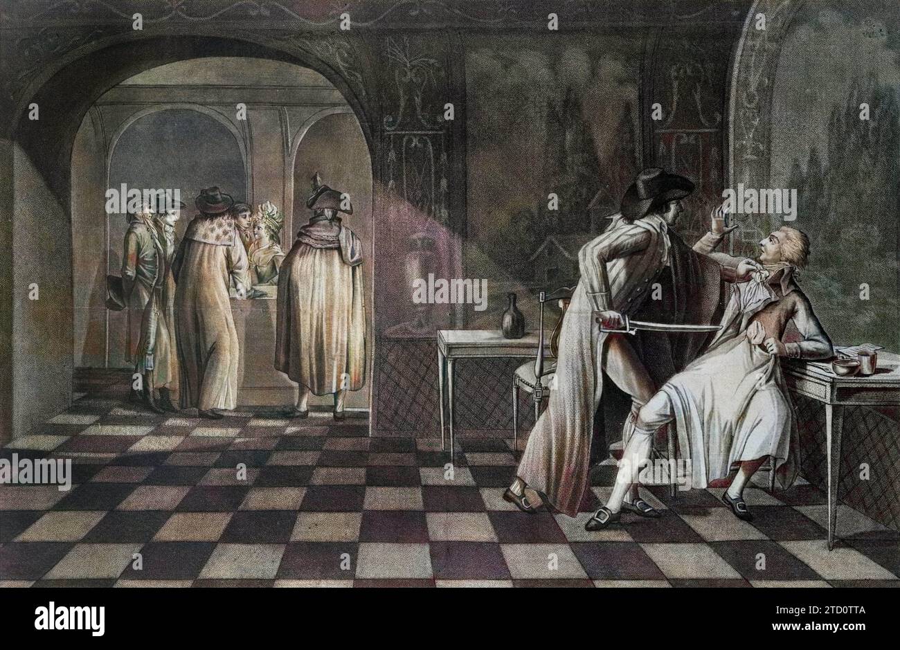 Décès de Louis-Michel le Peletier, marquis de Saint Fargeau tué dans un restaurant du Palais Royal par Philippe Nicolas Marie de Paris, membre de la Garde du corps, le 20 janvier 1793 Banque D'Images