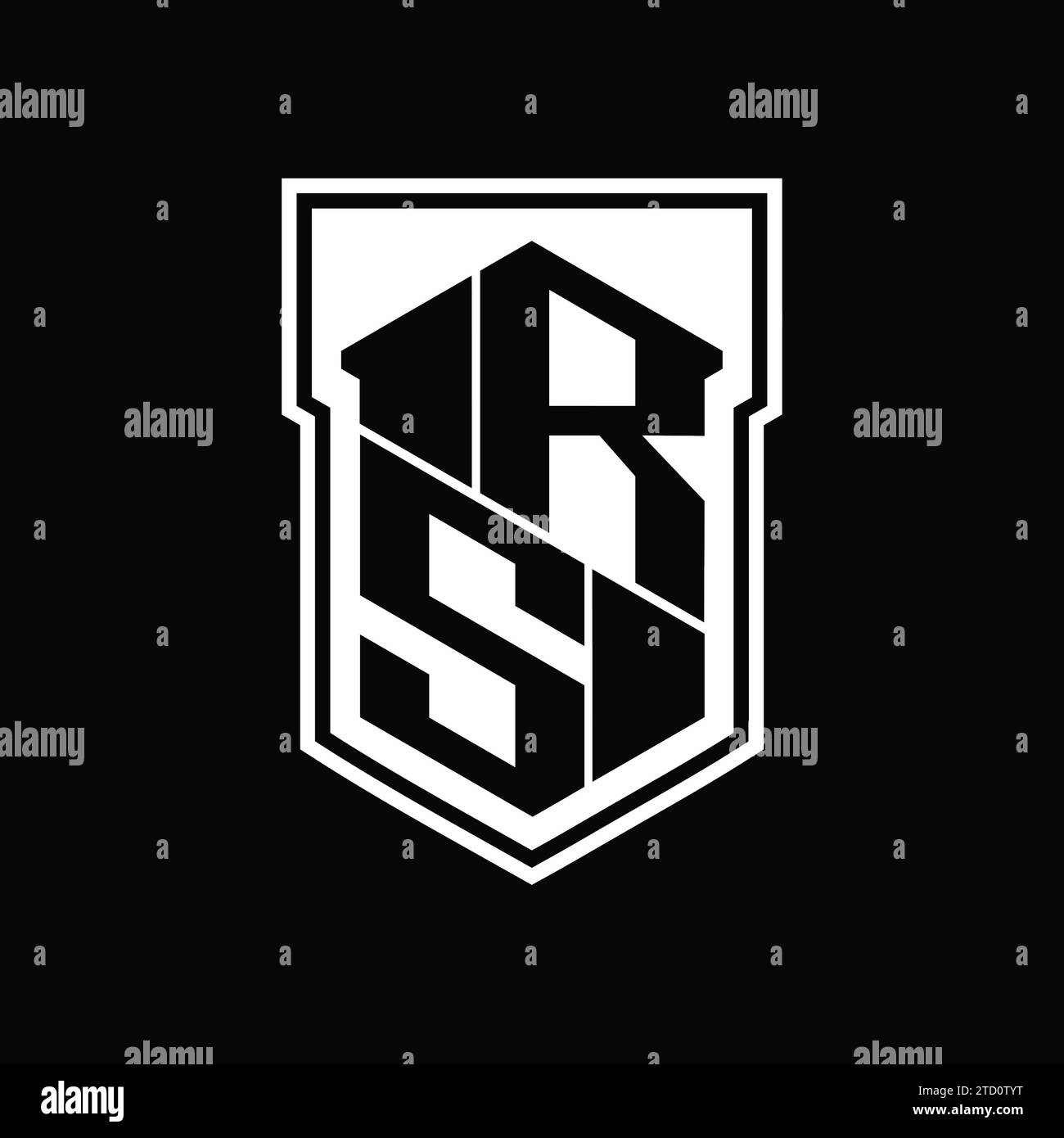 Modèle de conception de style isolé à blindage intérieur monogramme hexagonal à motif géométrique haut et bas avec logo lettre RS Banque D'Images