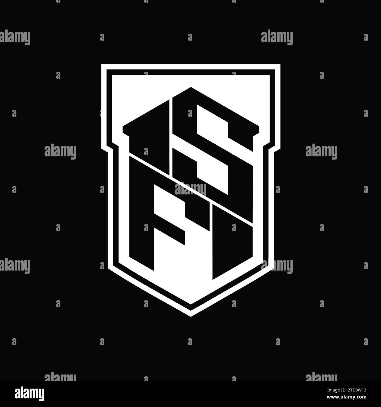 SF Letter logo monogramme hexagone géométrique haut en bas à l'intérieur du bouclier modèle de conception de style isolé Banque D'Images