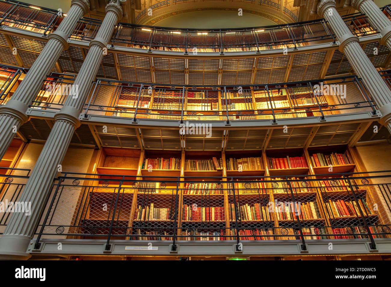 Un mur de livres dans la magnifique salle de lecture ovale de la Bibliothèque nationale de France, site Richelieu, Paris, France Banque D'Images