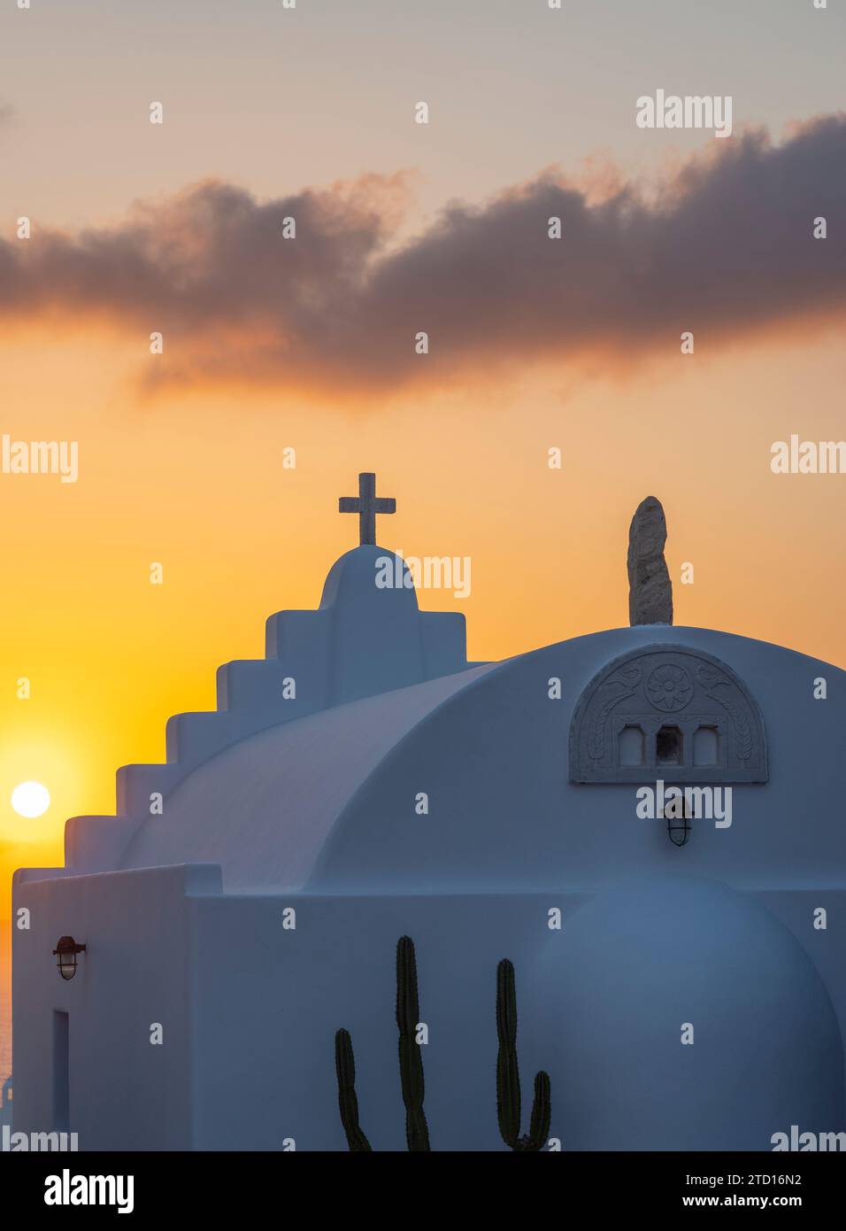 Chapelle de Mykonos au coucher du soleil, Grèce Banque D'Images