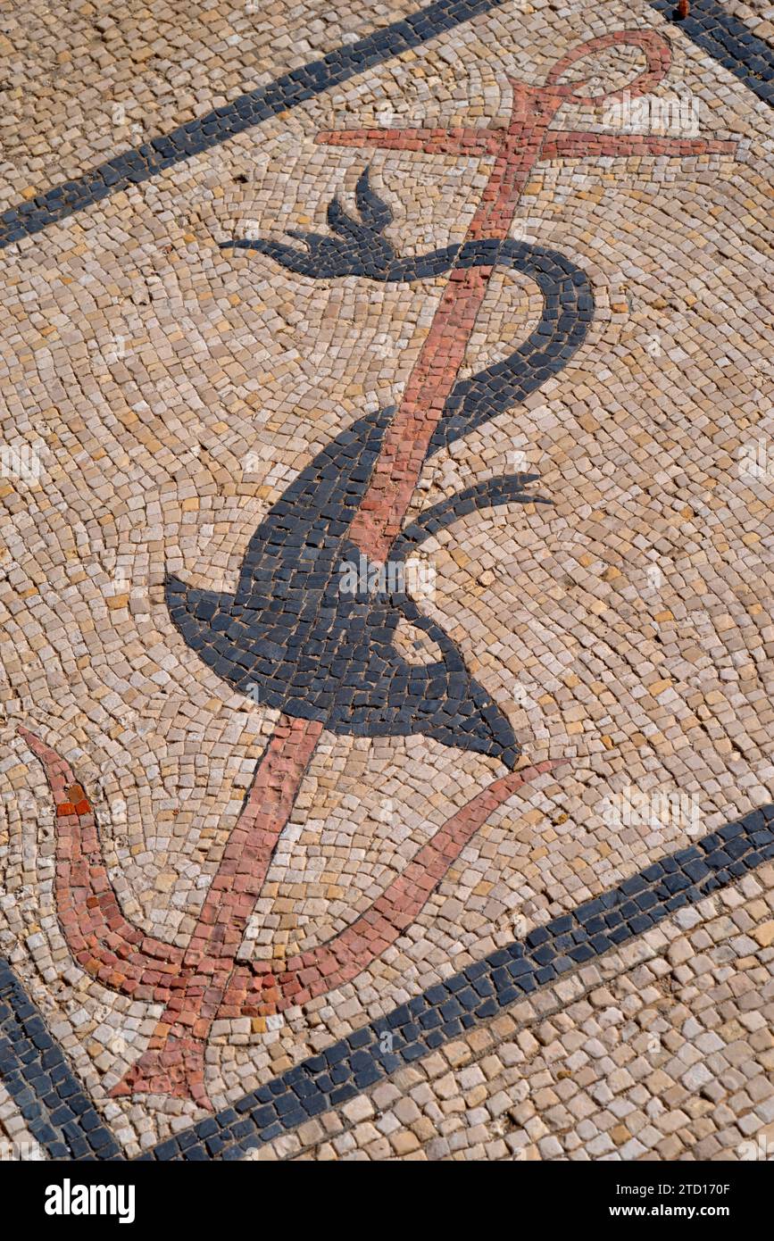 Mosaïque Trident à Délos, Grèce Banque D'Images