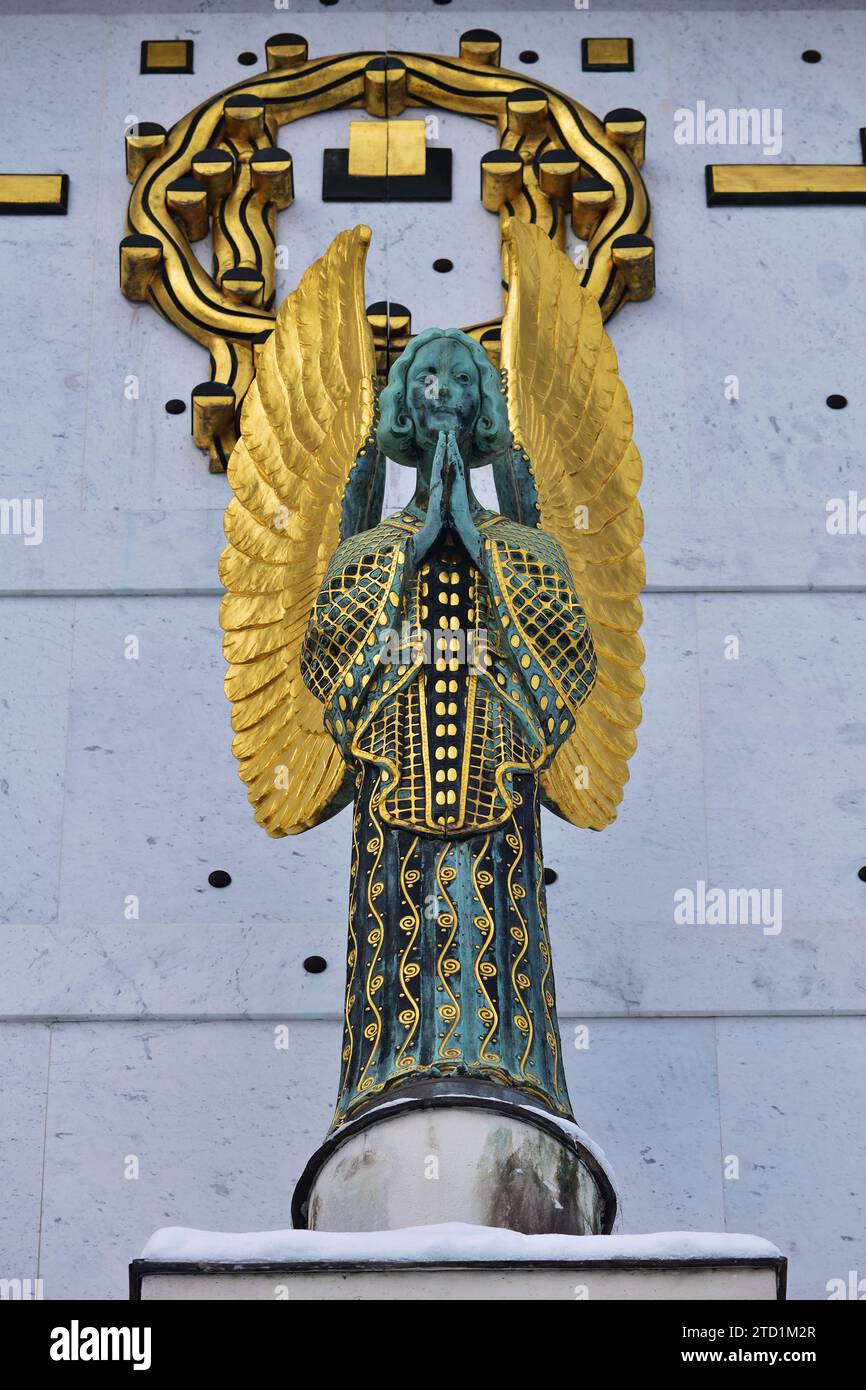 Incroyable église art nouveau par Otto von Wagner à Wien, Autriche en hiver, détail Banque D'Images