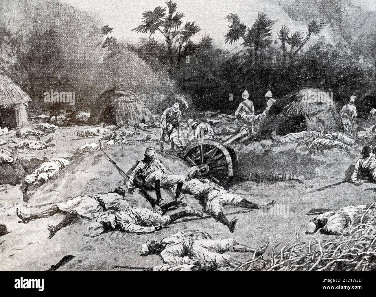 BATAILLE D'ATBARA, Soudan, 8 avril 188. Scène à l'intérieur de la position mahdiste après la bataille. Banque D'Images