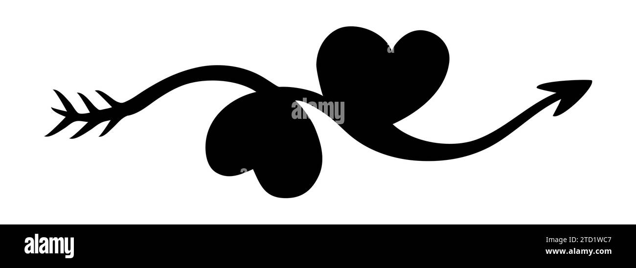 Deux coeurs entrelacés pour la Saint-Valentin, reliés par une flèche, peints à la main avec un pinceau et de l'encre, isolés sur fond blanc. Illustrateur de vecteur Illustration de Vecteur