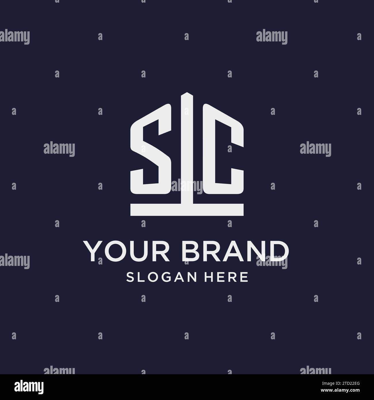 Conception initiale de logo de monogramme de SC avec des idées de conception de style de forme de pentagone Illustration de Vecteur