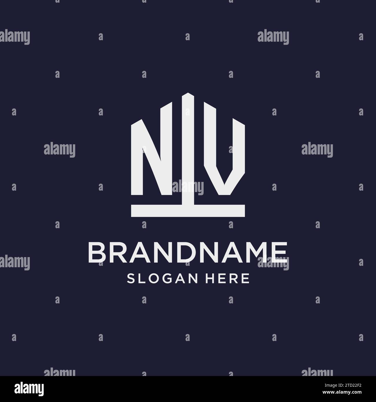 Conception initiale de logo de monogramme NV avec des idées de conception de style de forme de pentagone Illustration de Vecteur