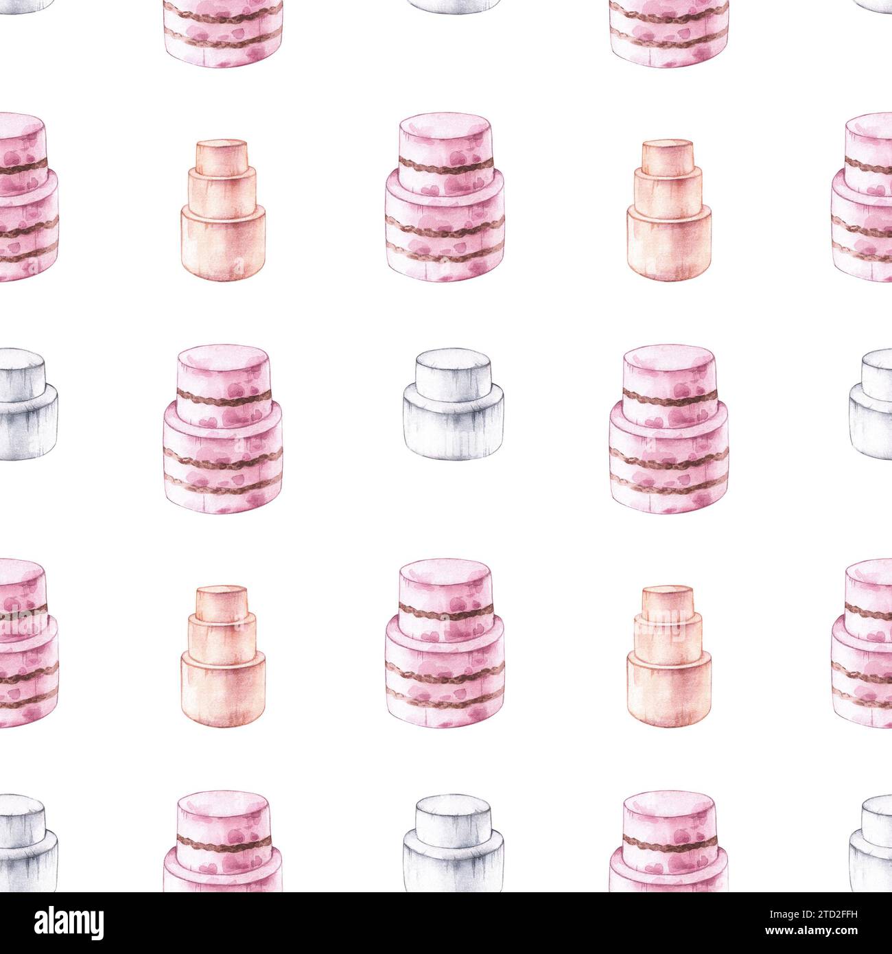 Motif de mariage avec des gâteaux sur un fond blanc. Modèle de mariage aquarelle dans le style Boho pour la conception textile, l'impression, les cadeaux, etc Banque D'Images