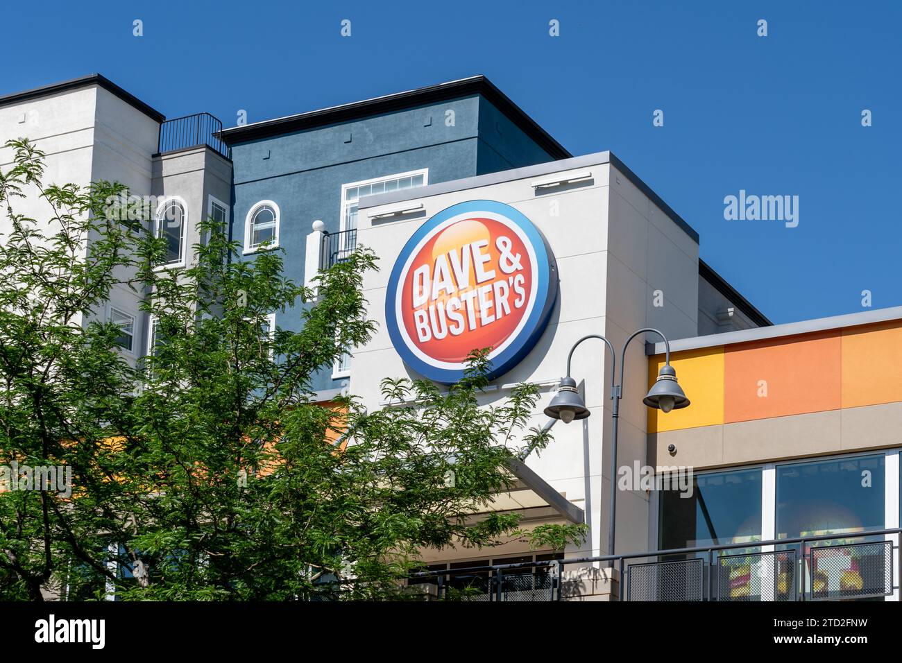 Logo de Dave et Buster sur le bâtiment de Salt Lake City, Utah, États-Unis Banque D'Images