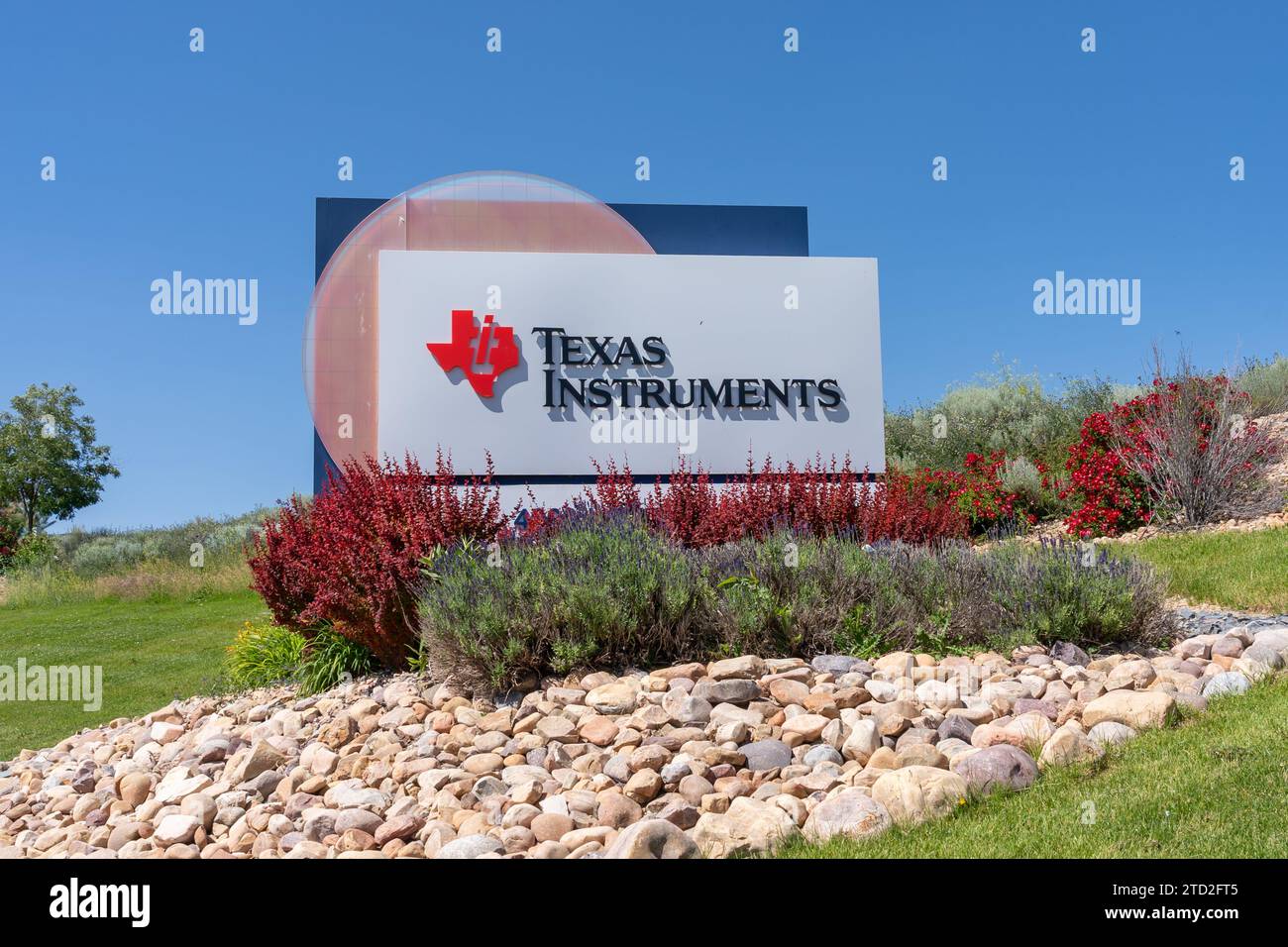 Le signe de masse Texas instruments est vu à Lehi City, Utah, États-Unis Banque D'Images