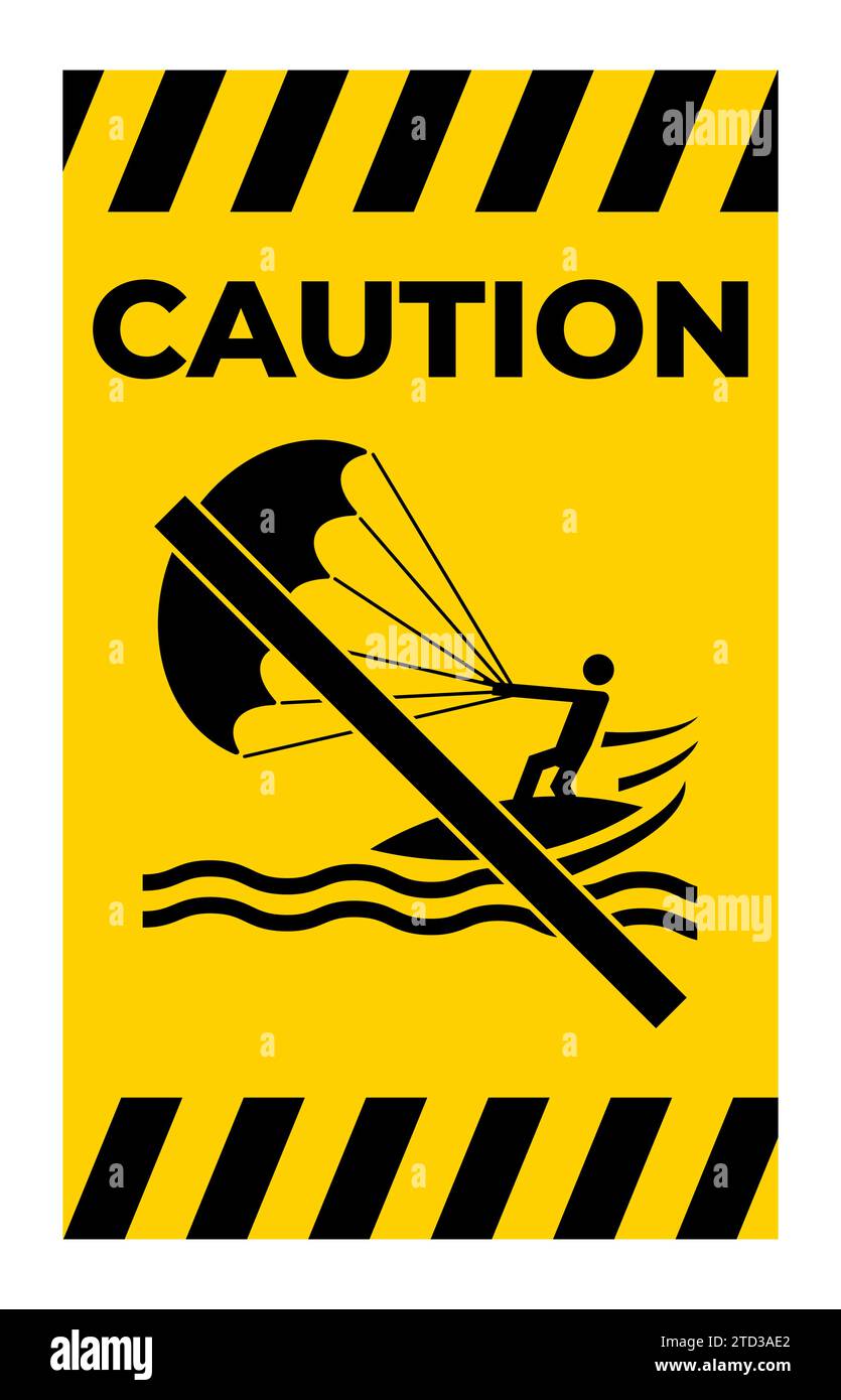 Panneau de sécurité aquatique attention, No Kite Surfing Illustration de Vecteur