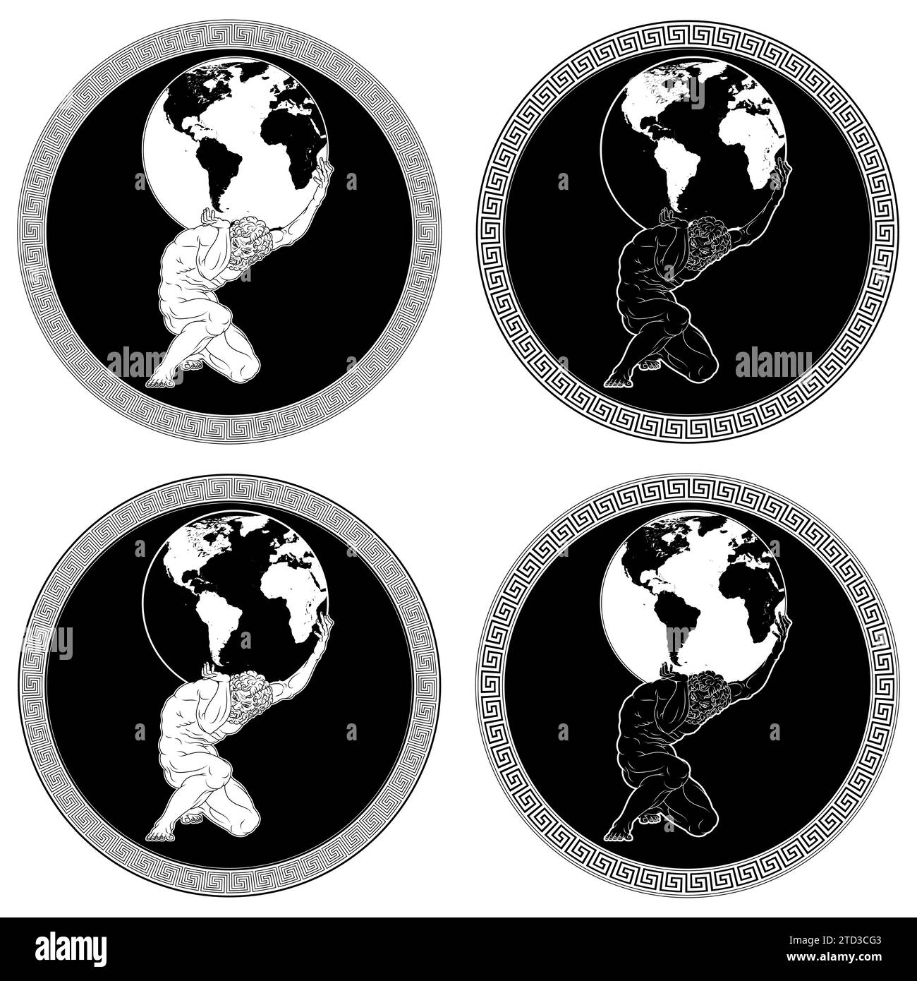 Conception vectorielle de Titan Atlas tenant la planète Terre, art amphore de Grèce antique, mythologie grecque titan Illustration de Vecteur