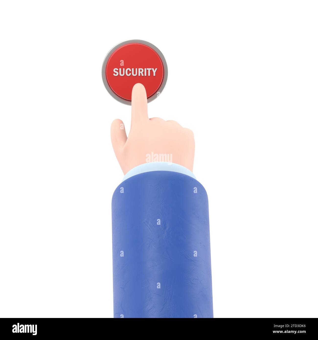 Bouton de sécurité. Main appuyant sur le bouton rouge. Poussez le doigt ...