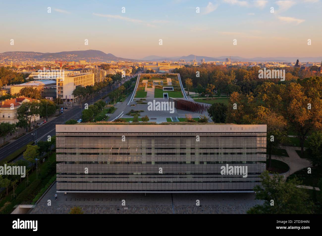 Vue aérienne sur le Musée d'Ethnographie au parc de la ville Budapest. Banque D'Images
