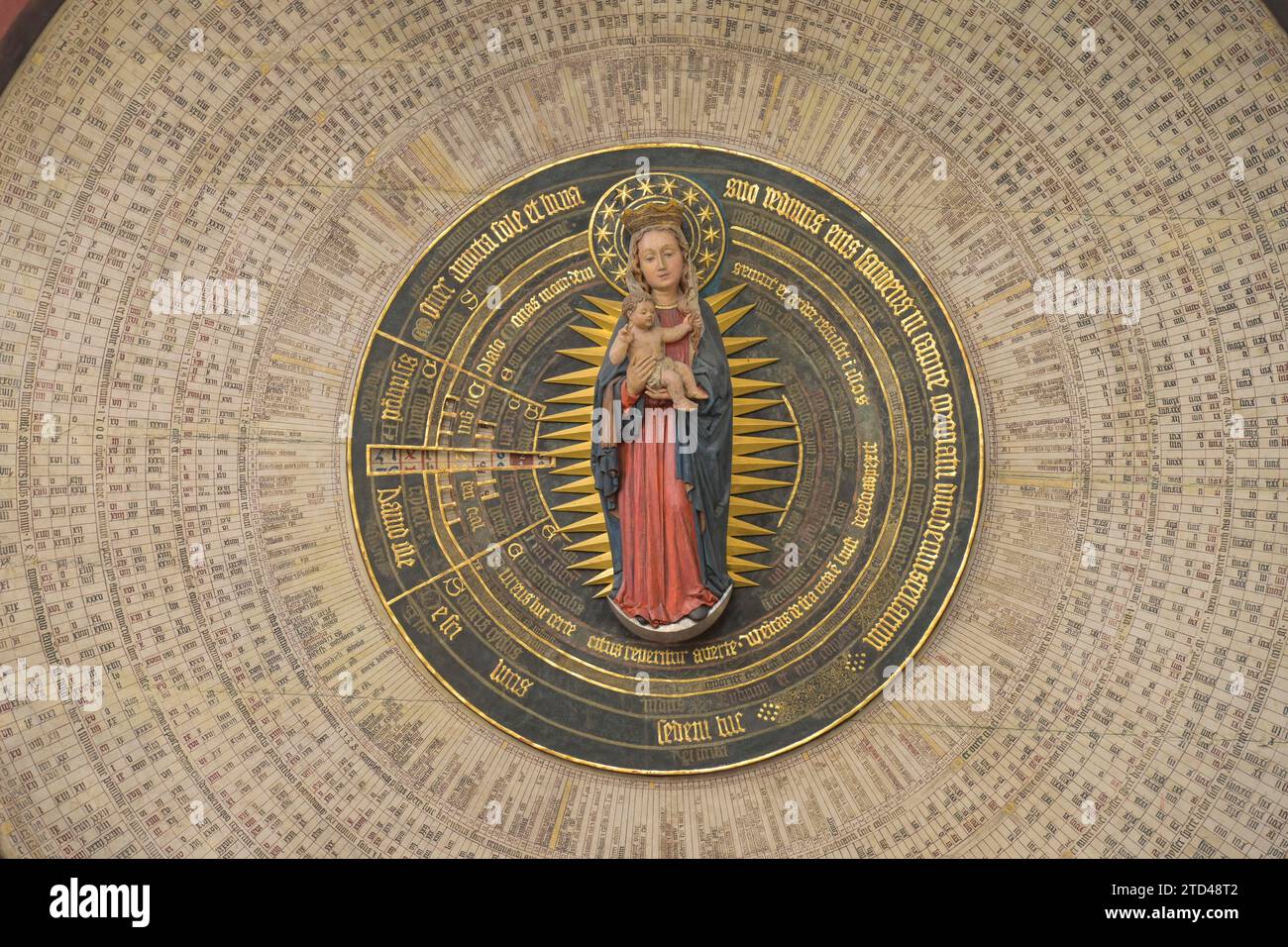 Jungfrau Maria mit Jesuskind, Astronomische Uhr von Hans Düringer, Marienkirche, Danzig, Woiwodschaft Pommern, Polen Banque D'Images