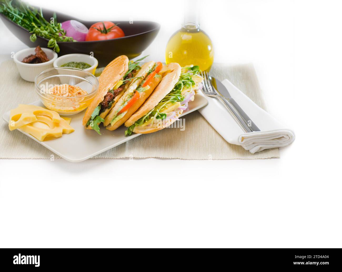 Assortiment de sandwich panini italien végétarien frais maison, snack italien typique, photographie de nourriture Banque D'Images