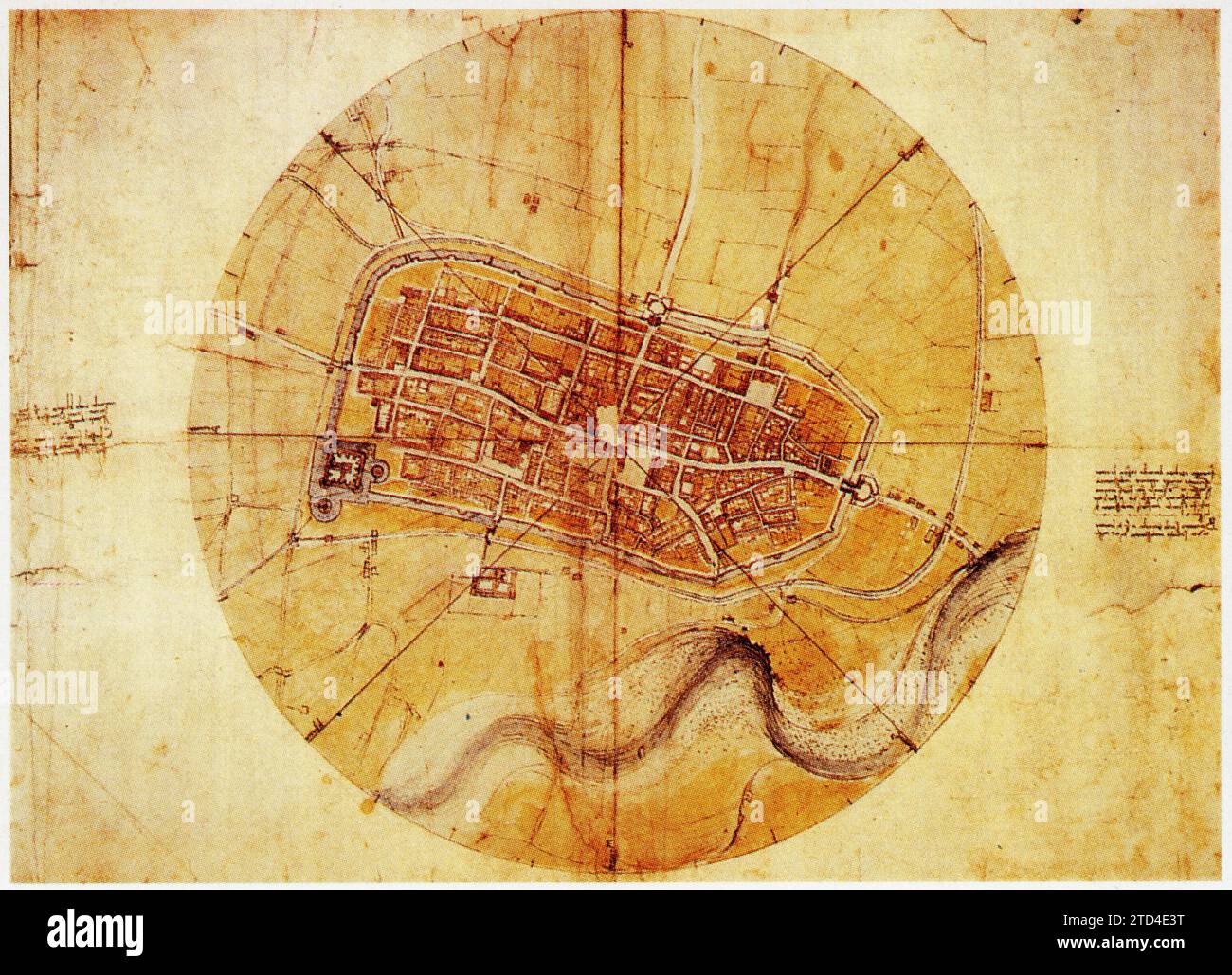 Léonard de Vinci. Plan de la ville d'Imola. 1474 Banque D'Images