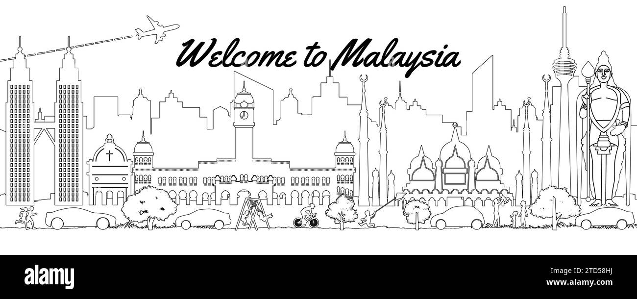 Malaisie célèbre style de ligne de silhouette de repère, illustration vectorielle Illustration de Vecteur