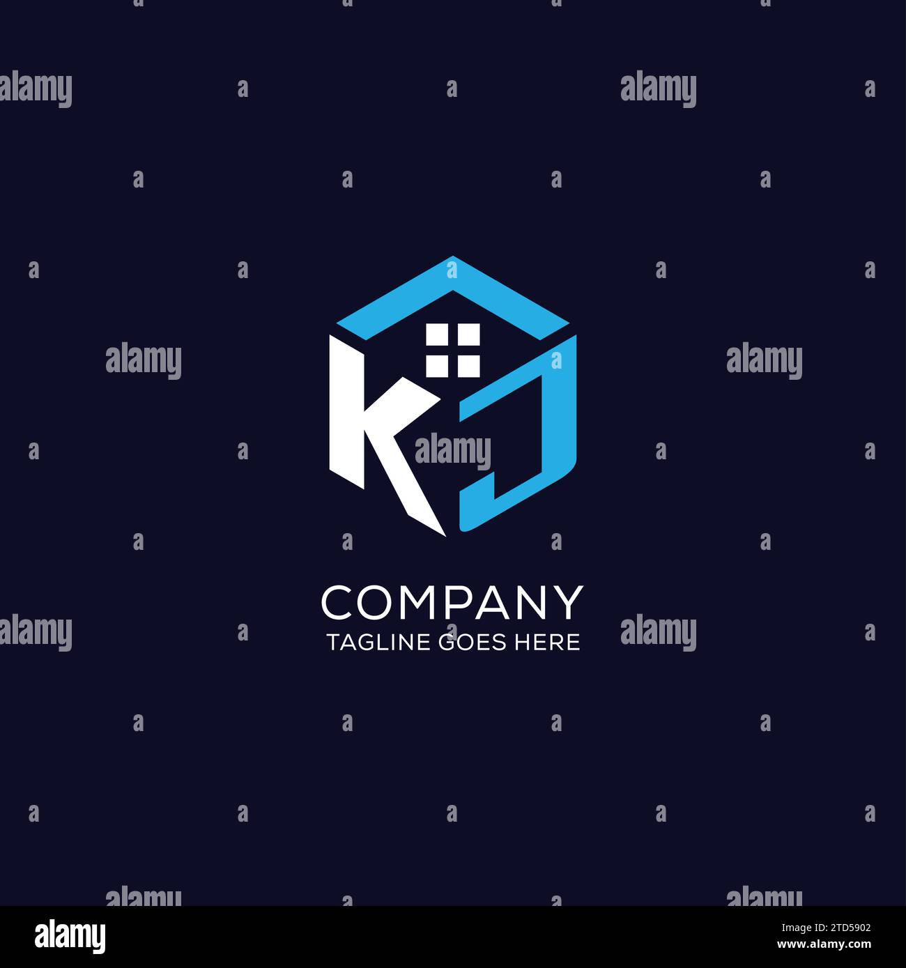 Logo initial monogramme KJ avec forme hexagonale de maison abstraite, graphique vectoriel de conception de logo immobilier propre et élégant Illustration de Vecteur