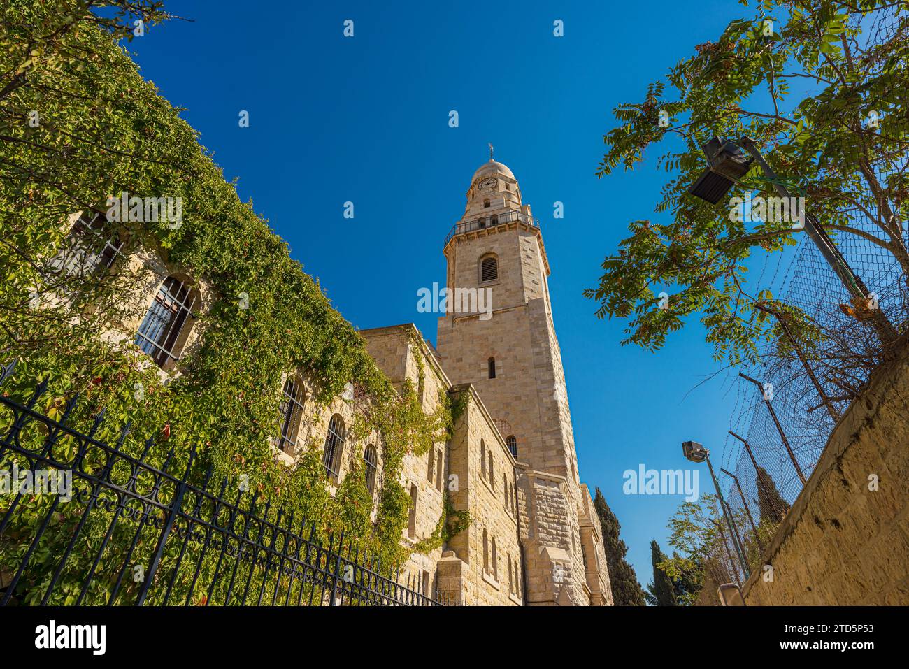 Vue extérieure de l'abbaye de Dormition, un temple chrétien à Jérusalem, Israël Banque D'Images